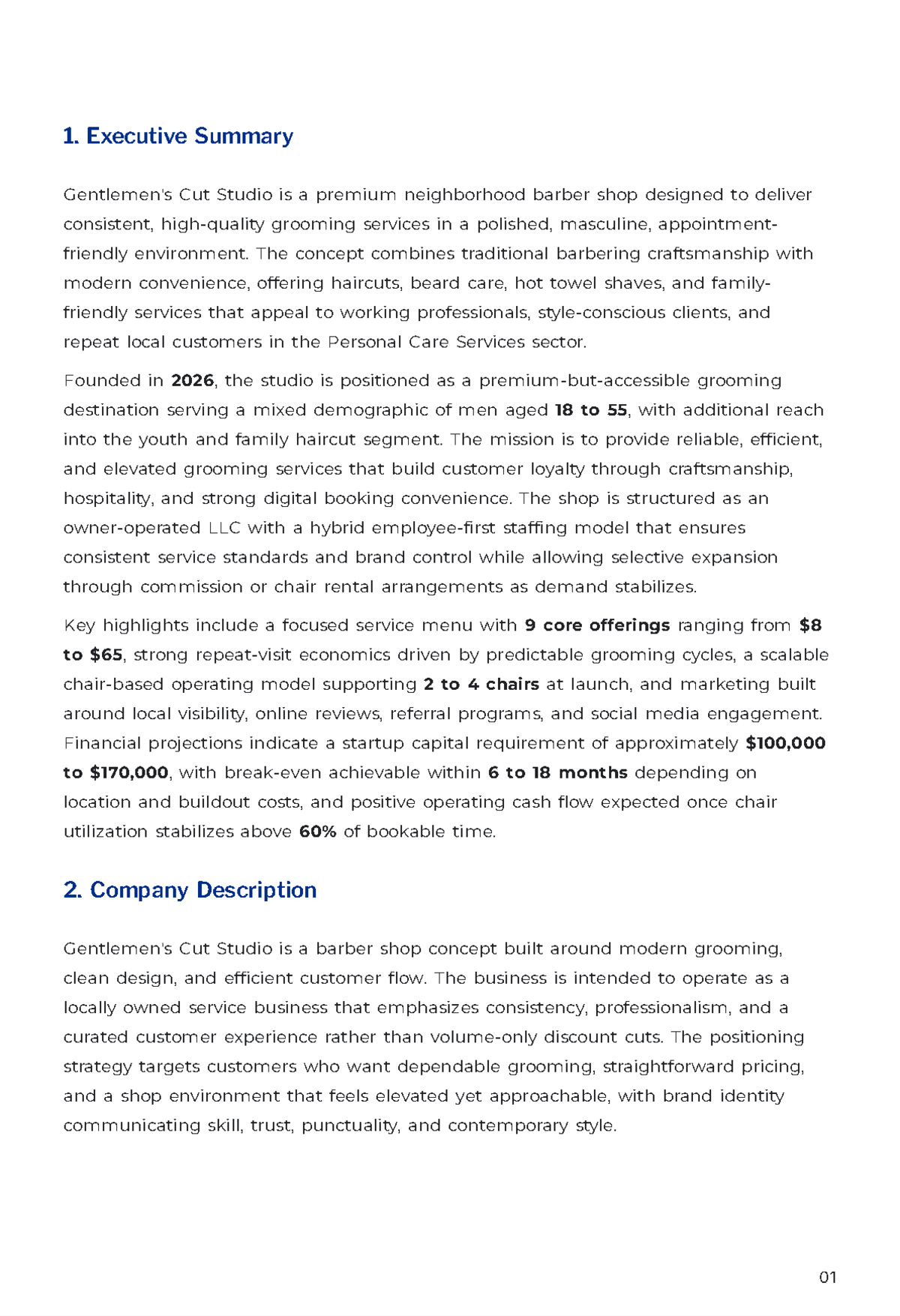 Free Barber Shop Business Plan Template to Edit Online