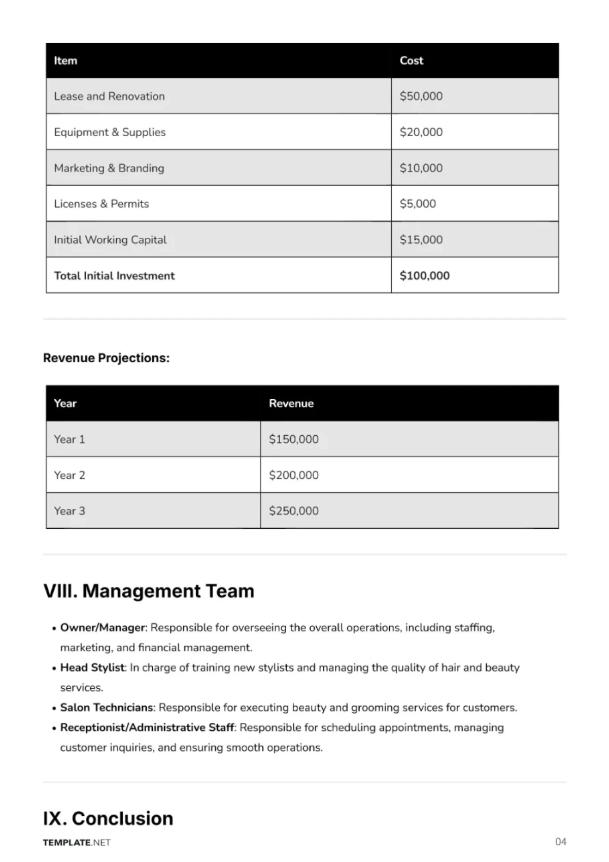 Free Simple Premium Salon Business Plan Template to Edit Online