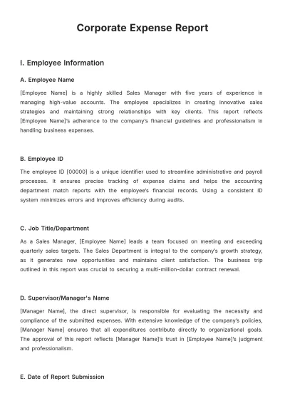 Free Corporate Expense Report Template to Edit Online