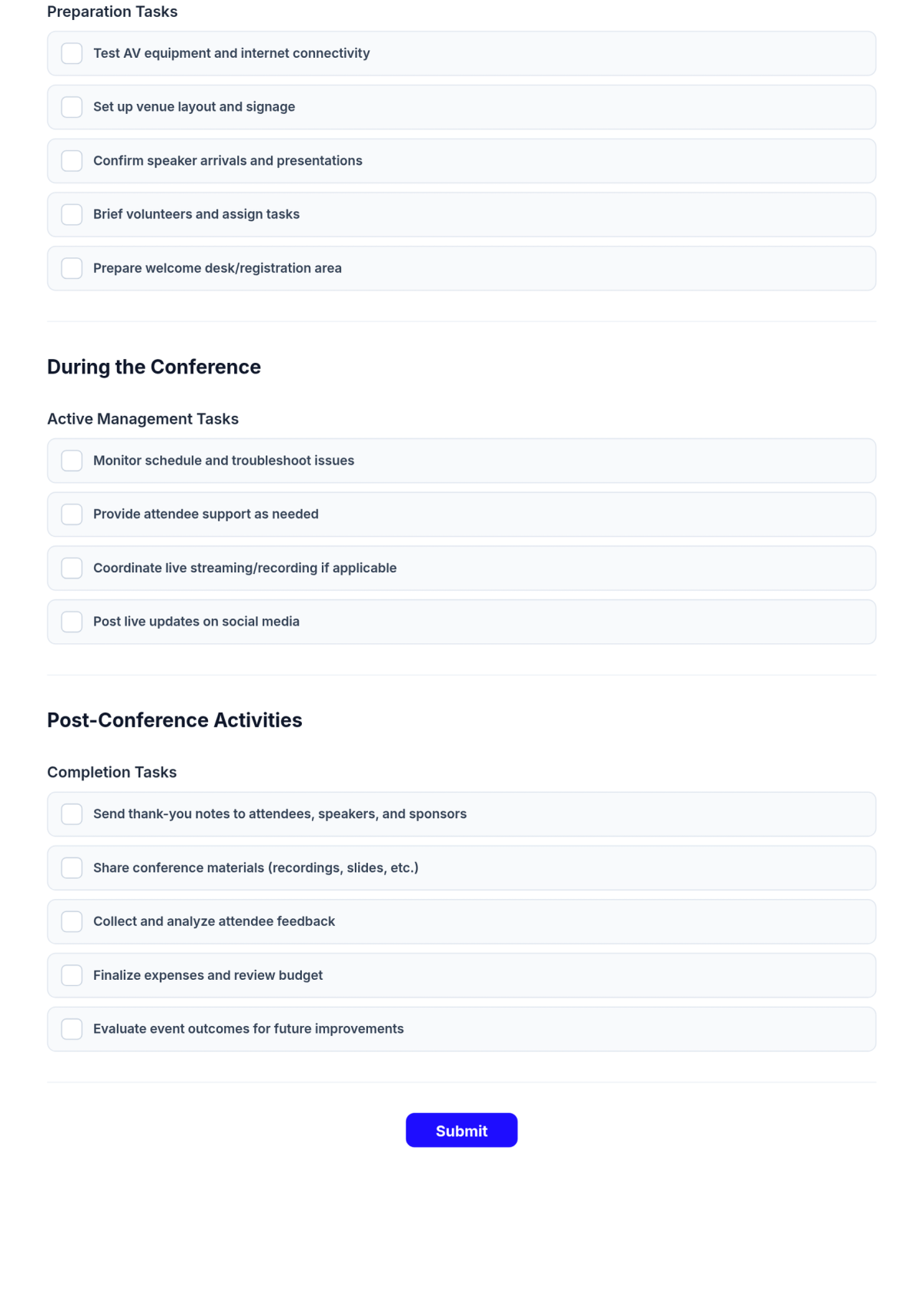 Free Conference Checklist Form Template & AI Maker Free Conference Checklist Form Template & AI Maker