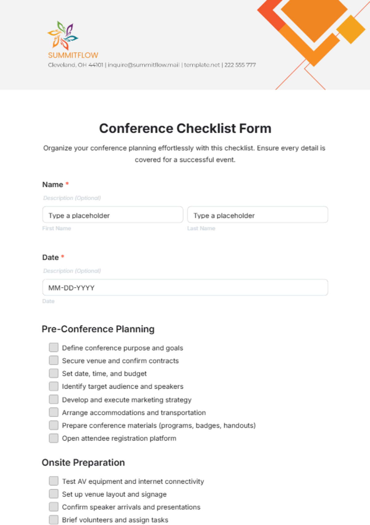 Free Conference Checklist Form Template