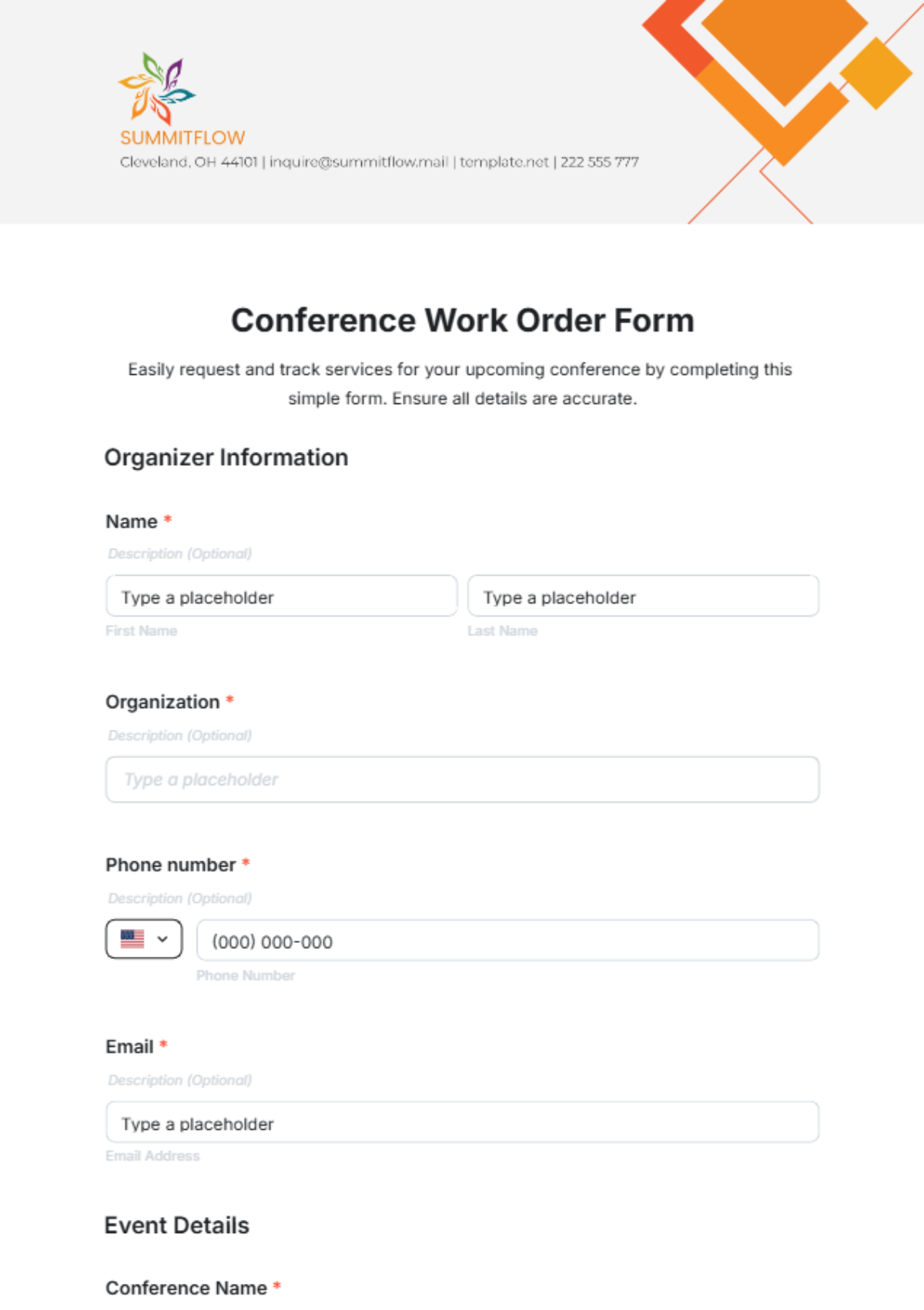 Free Conference Work Order Form Template