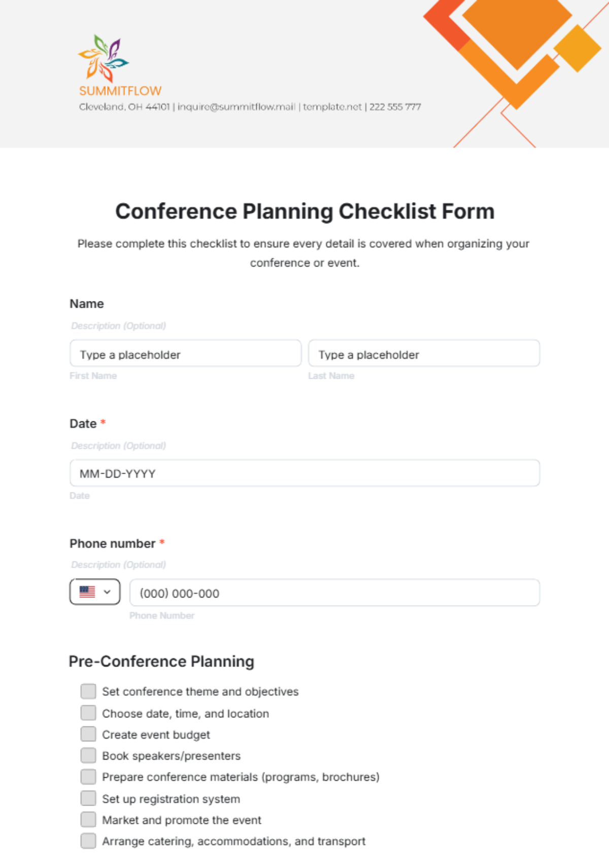 Free Conference Planning Checklist Form Template