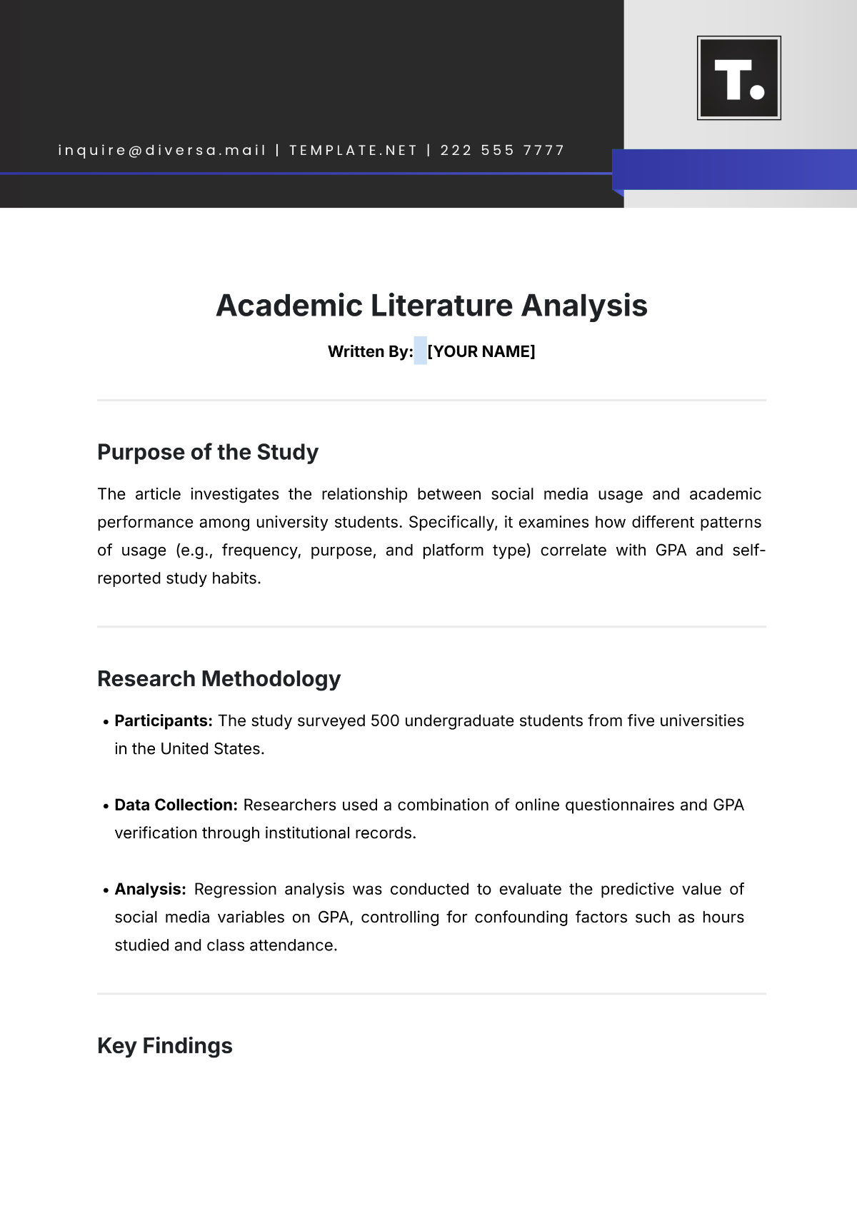 Academic Literature Analysis Template - Edit Online & Download