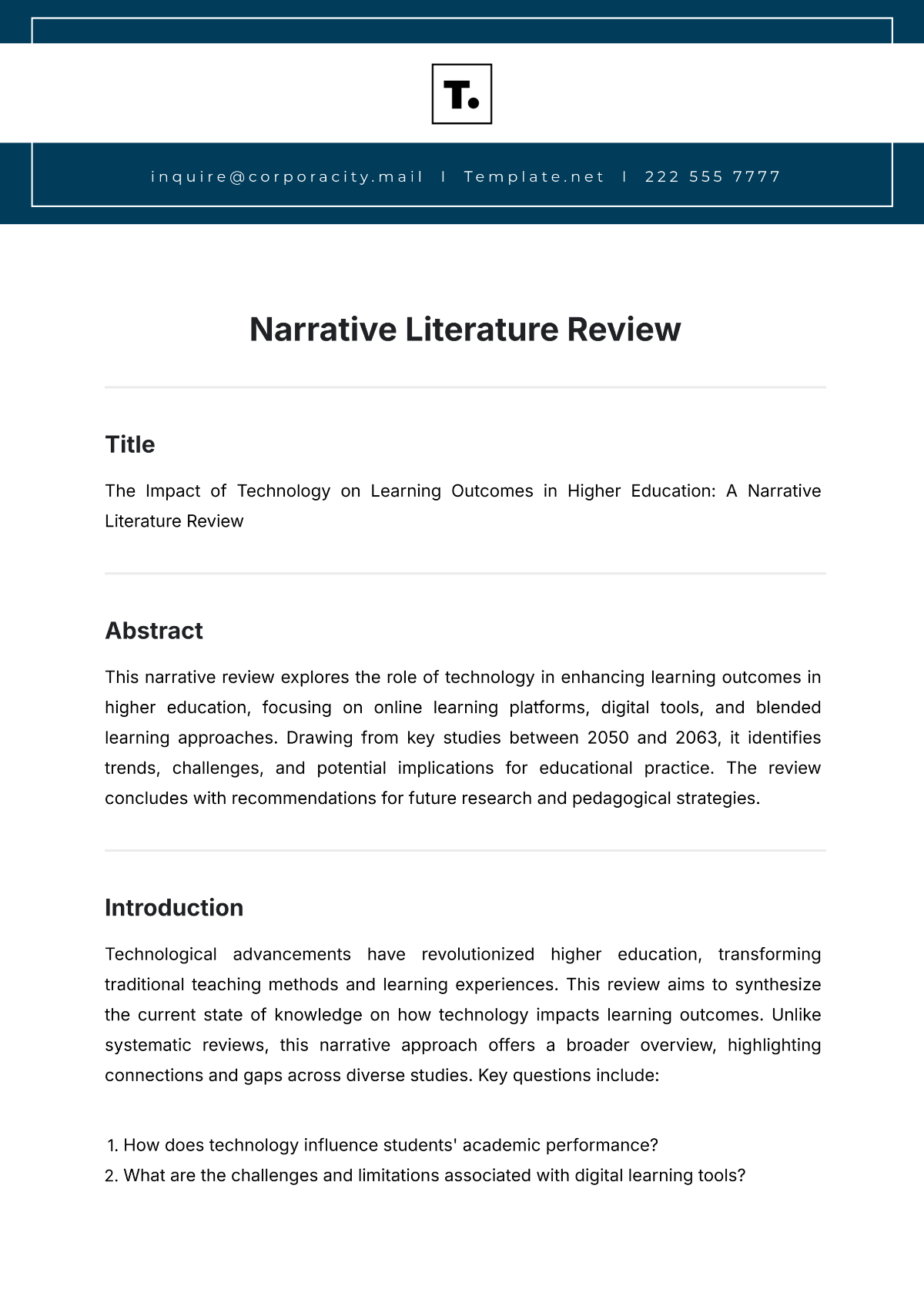 Narrative Literature Review Template - Edit Online & Download