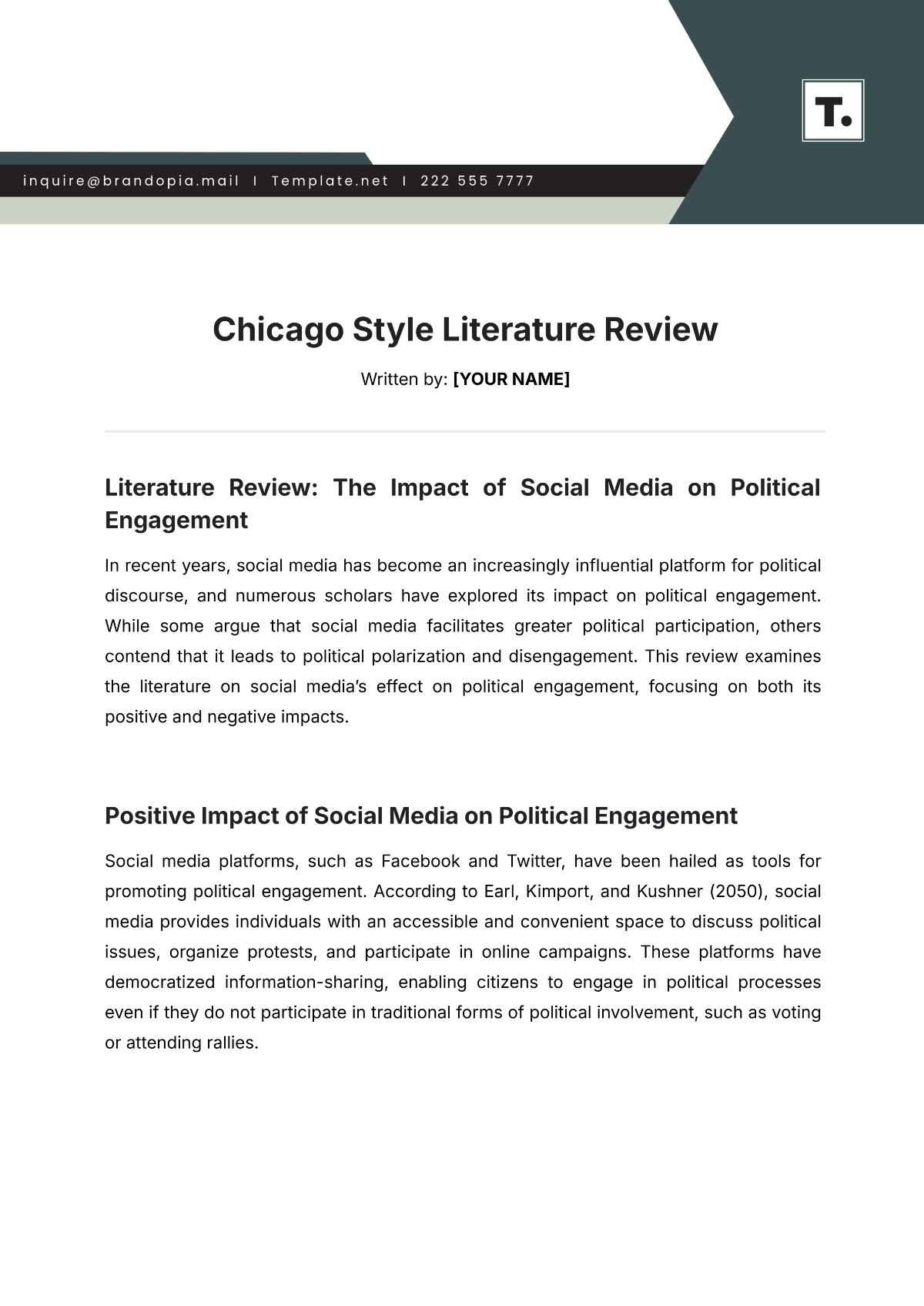 Chicago Style Literature Review Template - Edit Online & Download