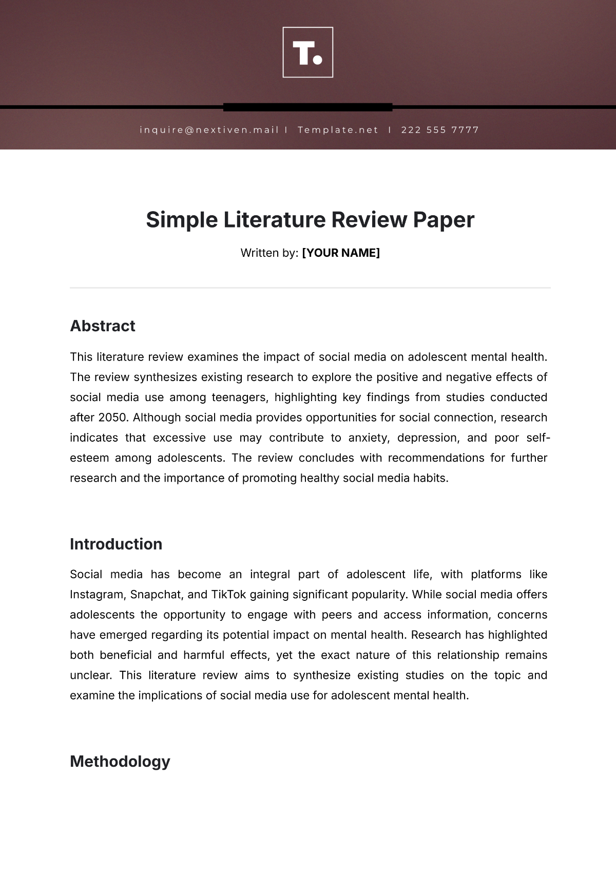 Simple Literature Review Paper Template - Edit Online & Download