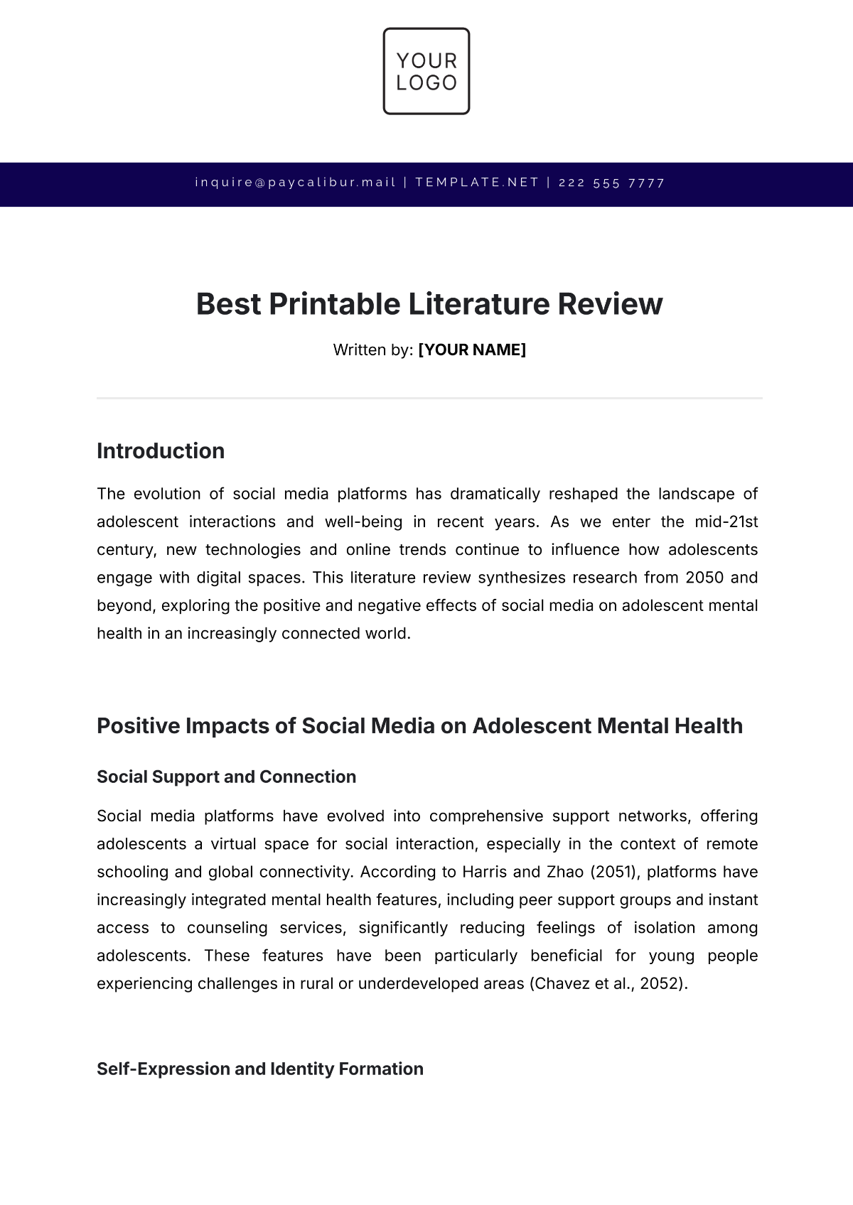 Best Printable Literature Review Template - Edit Online & Download