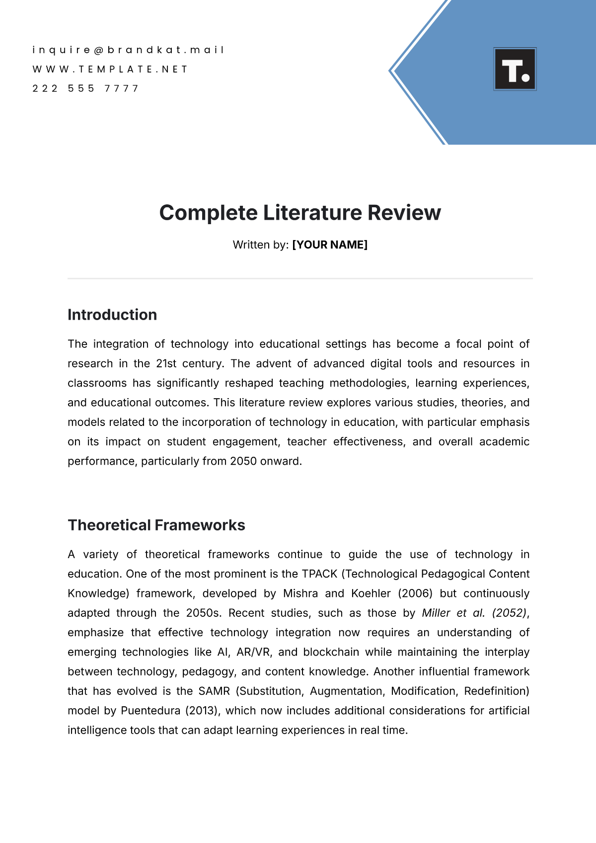 Complete Literature Review Template - Edit Online & Download