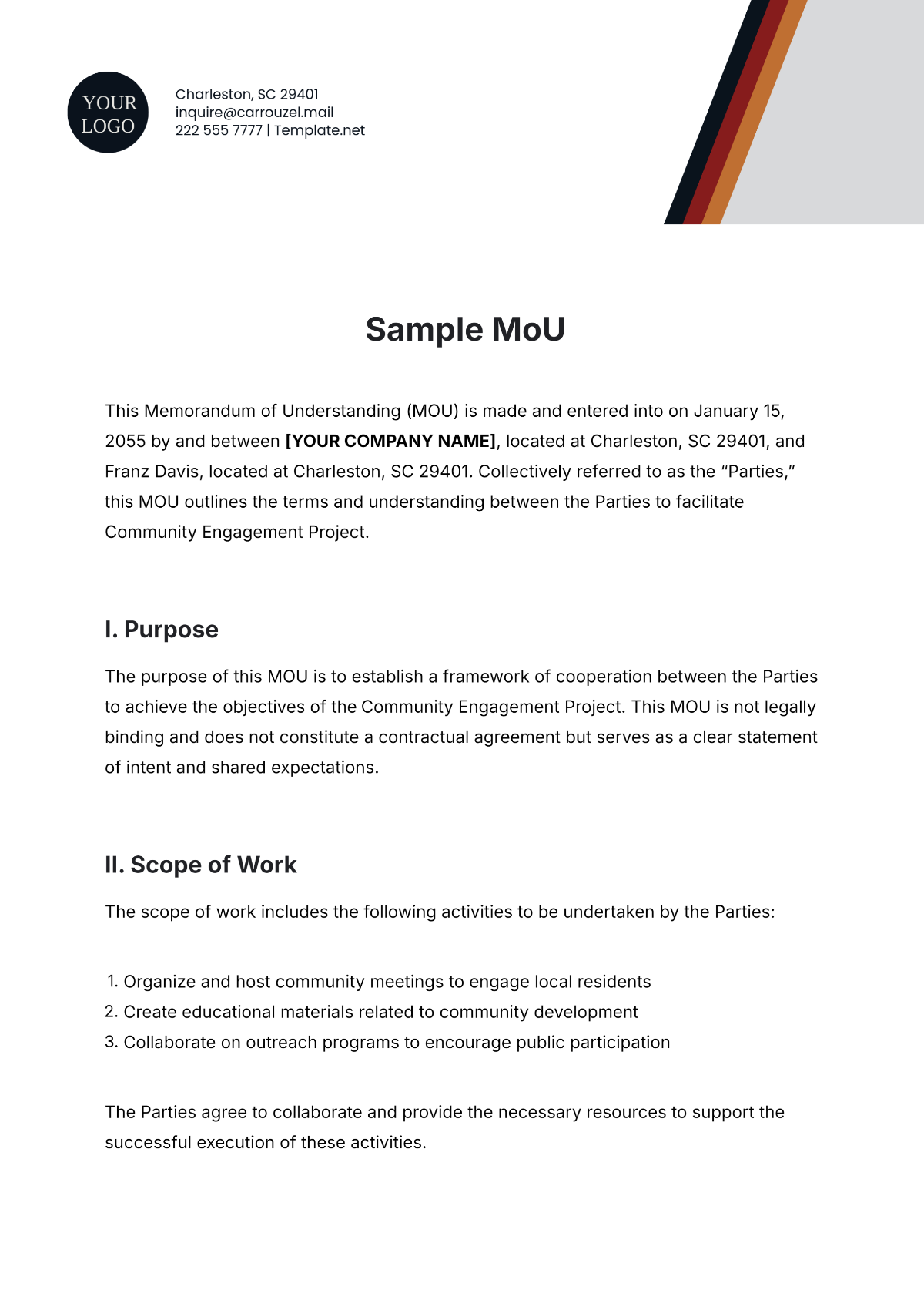 Free Sample MoU Template