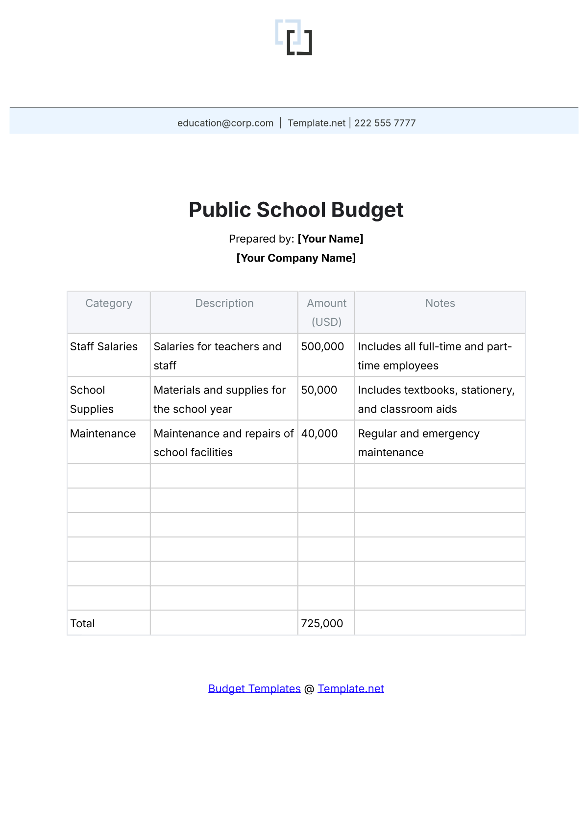 Free Public School Budget Template