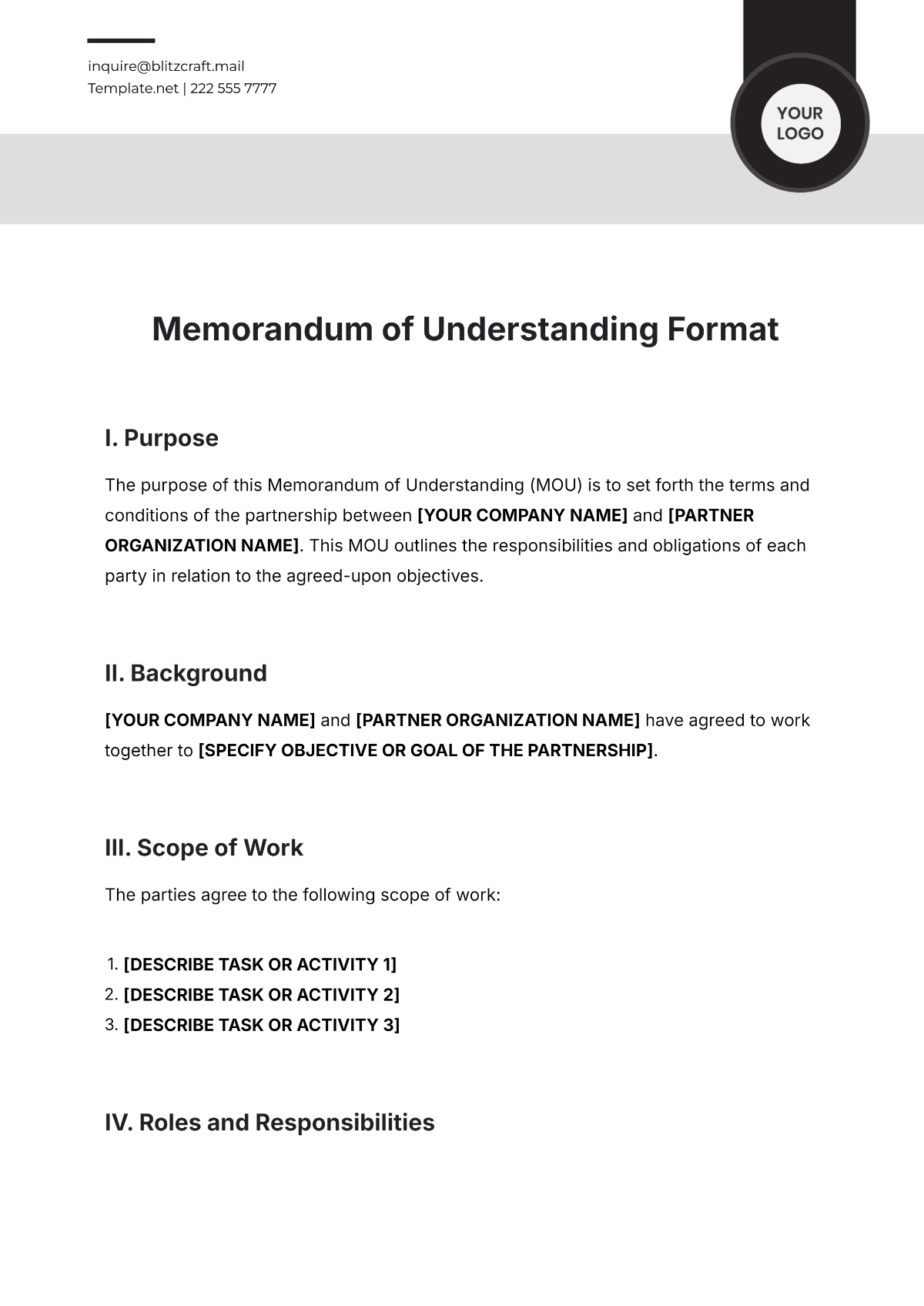 Free Memorandum of Understanding Format Template