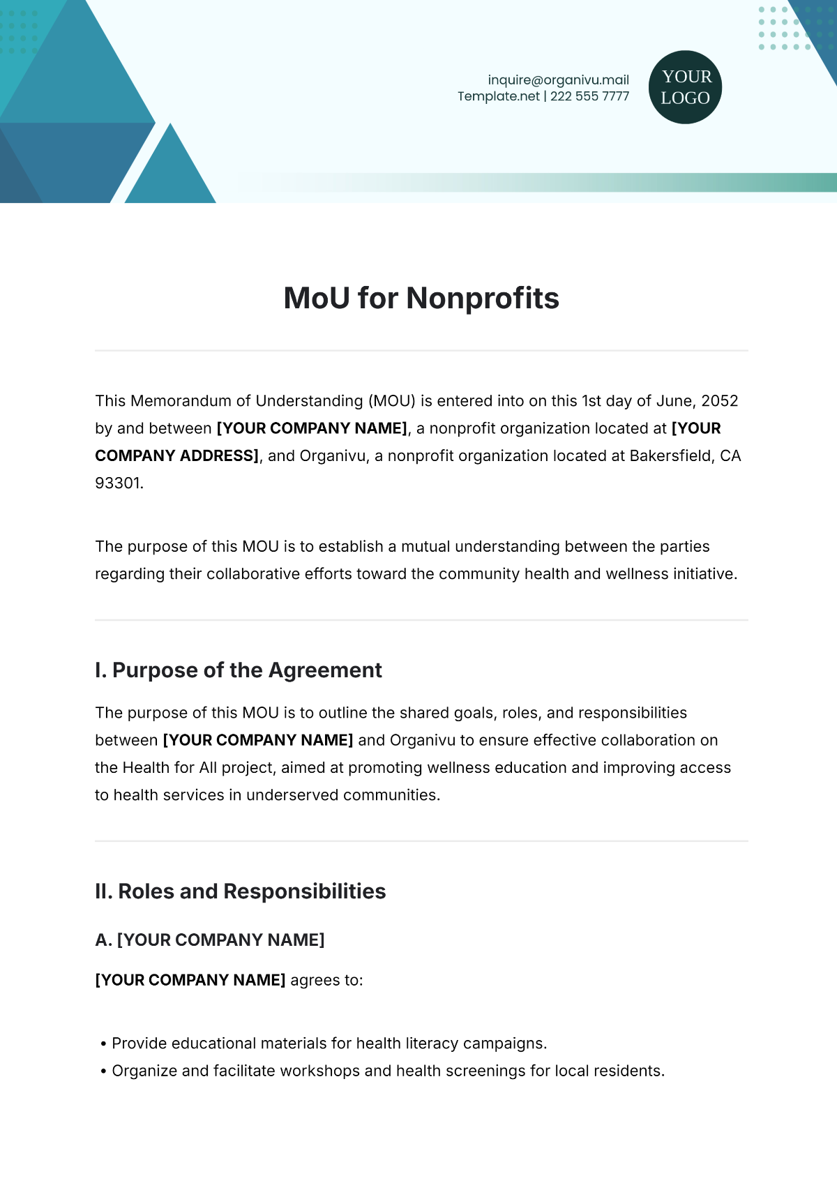 Free MoU Template for Nonprofits