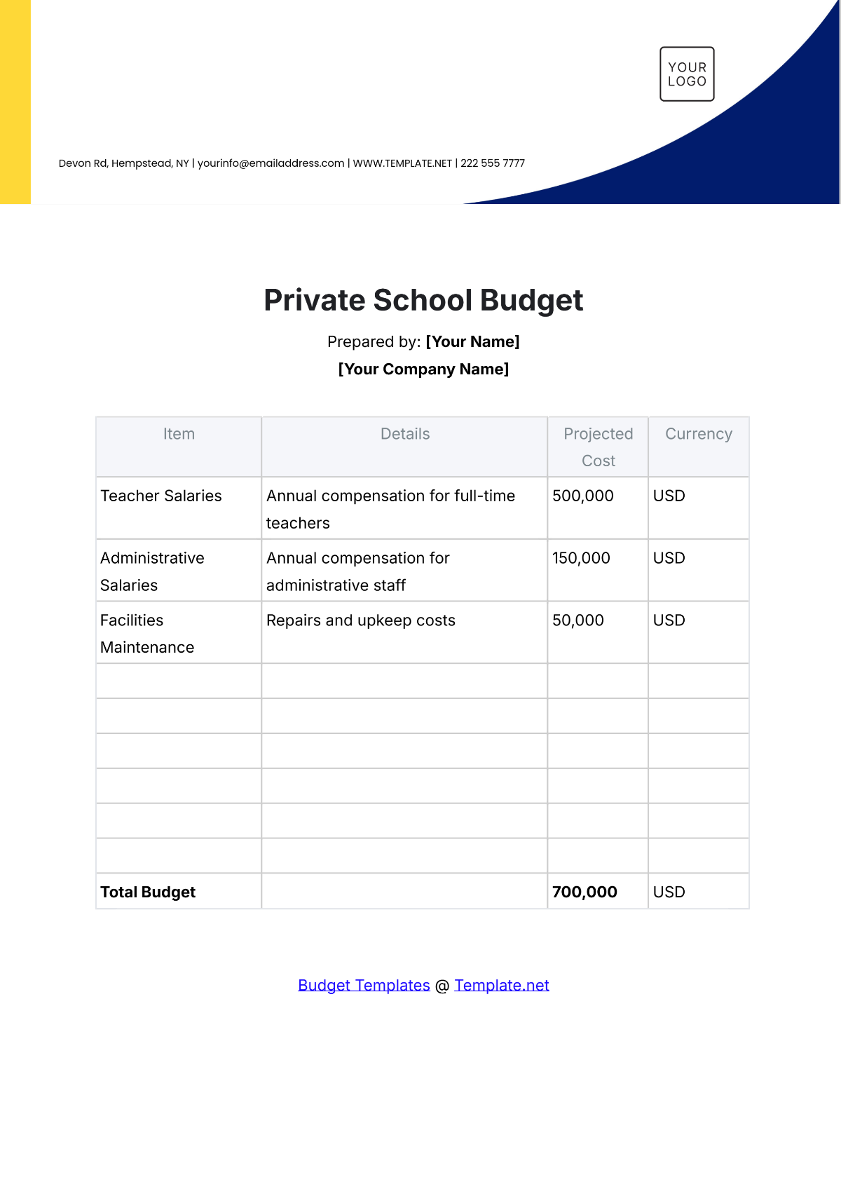 Free Private School Budget Template