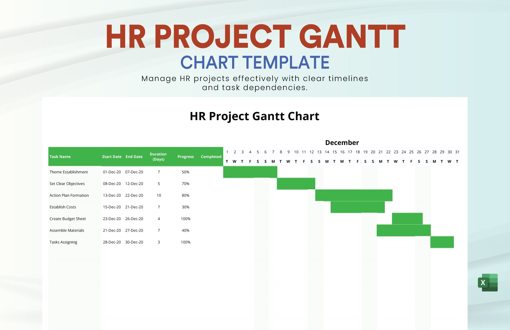 HR Project Gantt Chart Template in Excel
