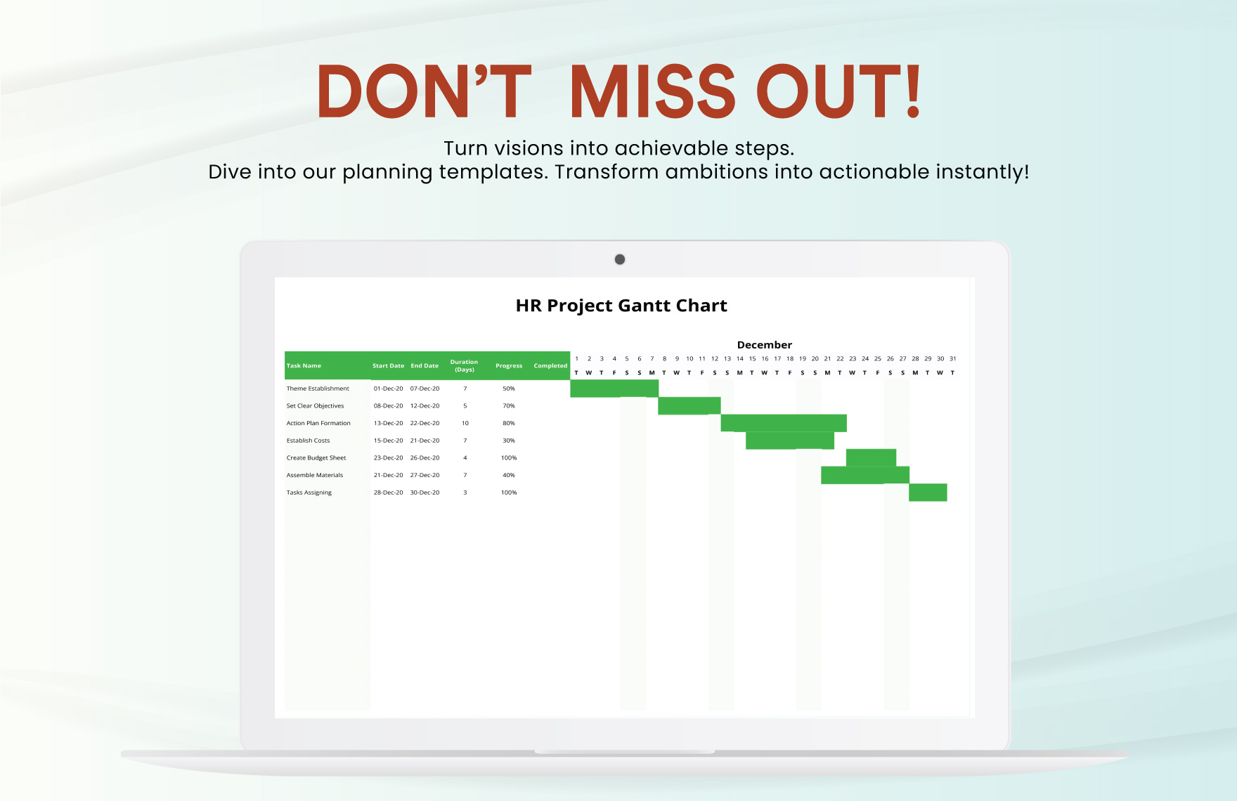 HR Project Gantt Chart Template