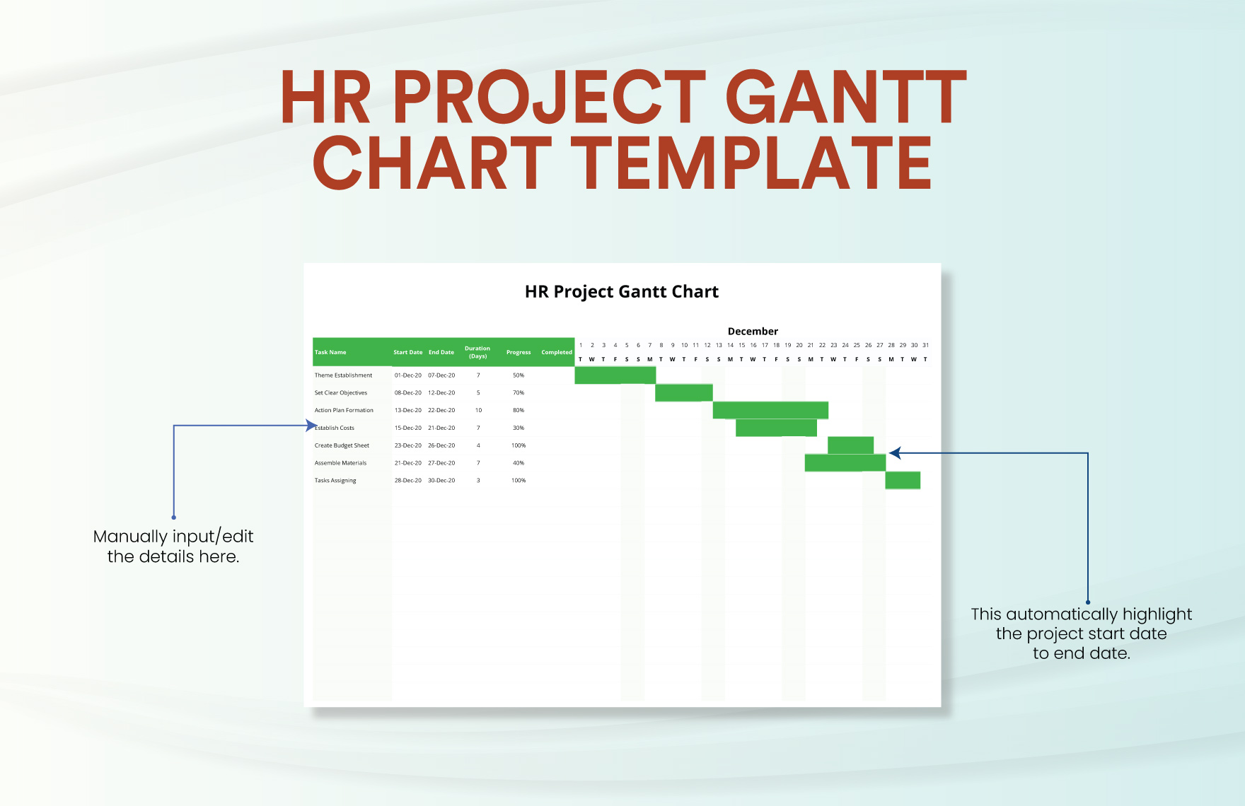 HR Project Gantt Chart Template