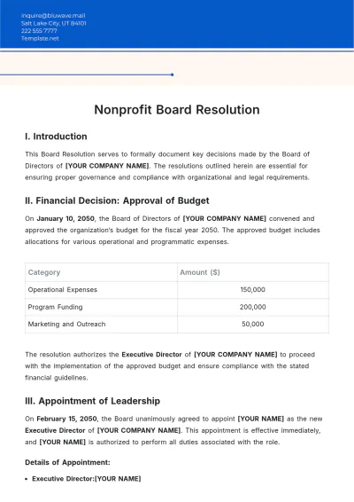 Free Nonprofit Board Resolution Template to Edit Online
