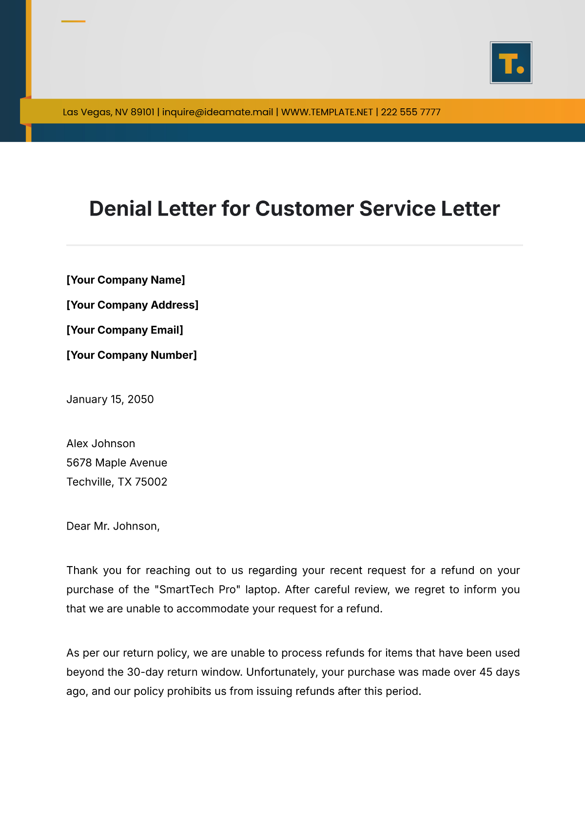 Denial Letter for Customer Service Letter Template - Edit Online & Download