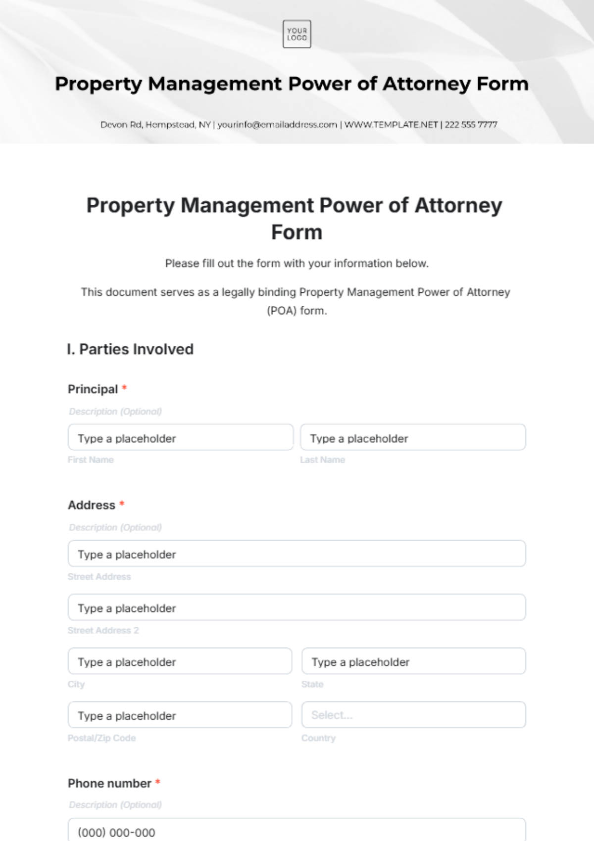 Free Property Management Power of Attorney Form Template