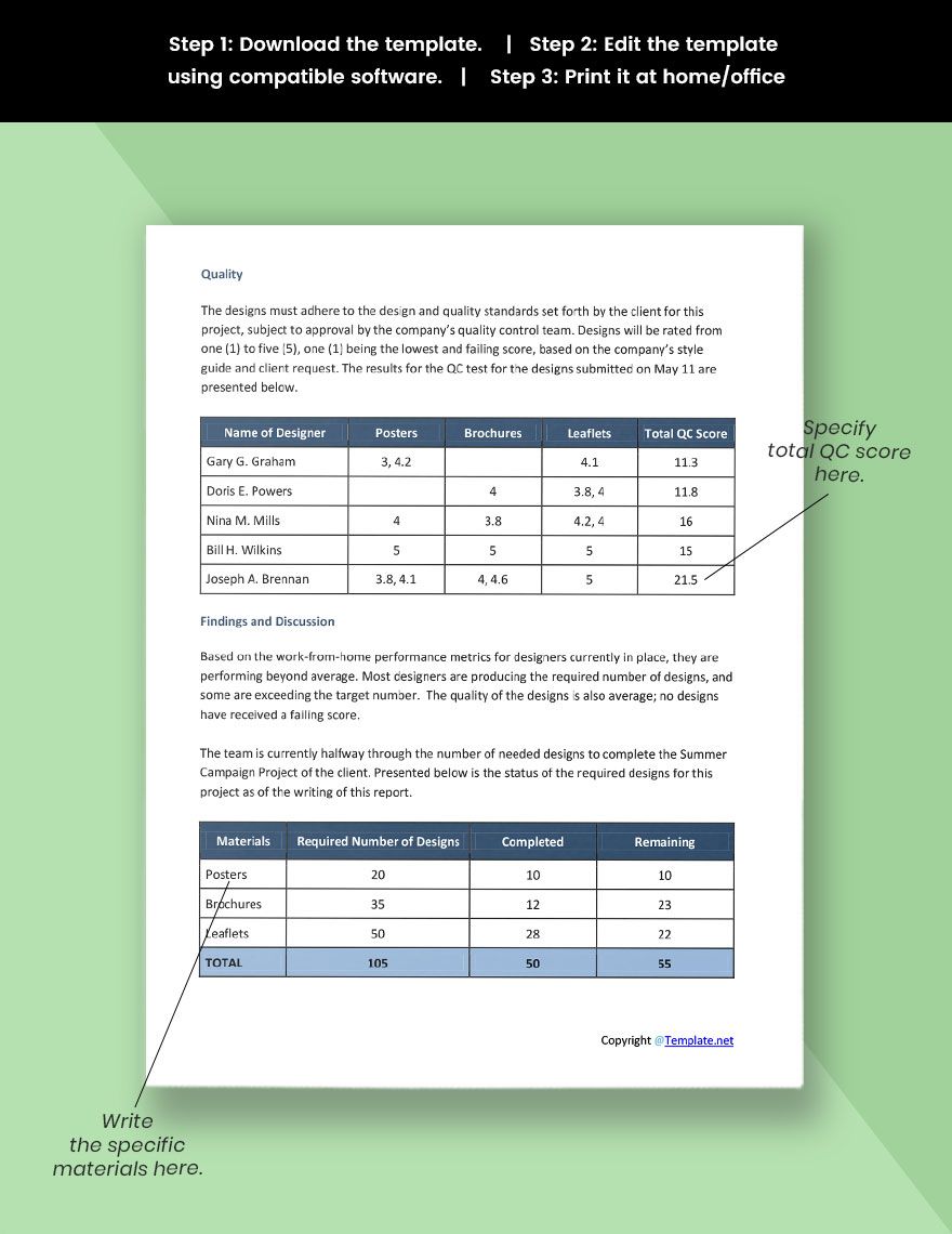 Work From Home Daily Report Template