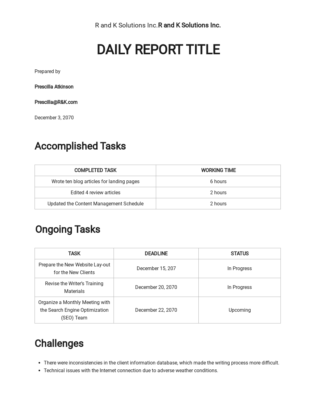 FREE Daily Construction Report Sample Template - PDF | Word (DOC ...