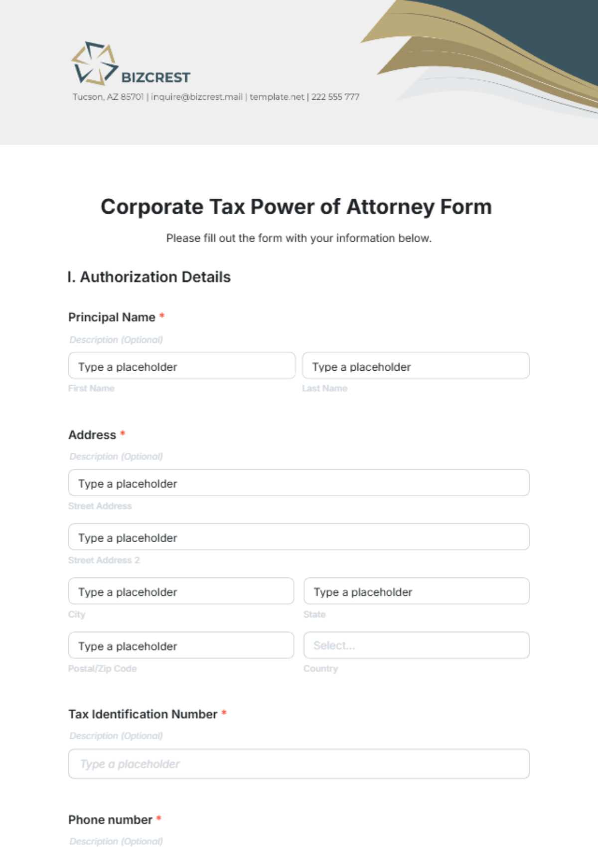 Free Corporate Tax Power of Attorney Form Template