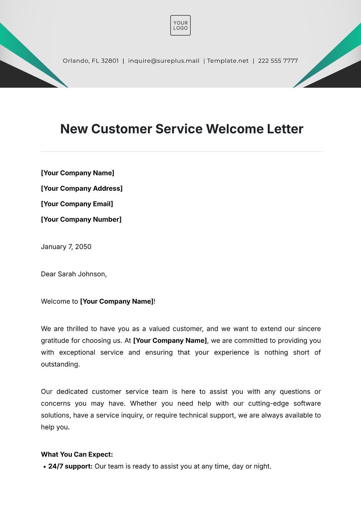 New Customer Service Welcome Letter Template - Edit Online & Download