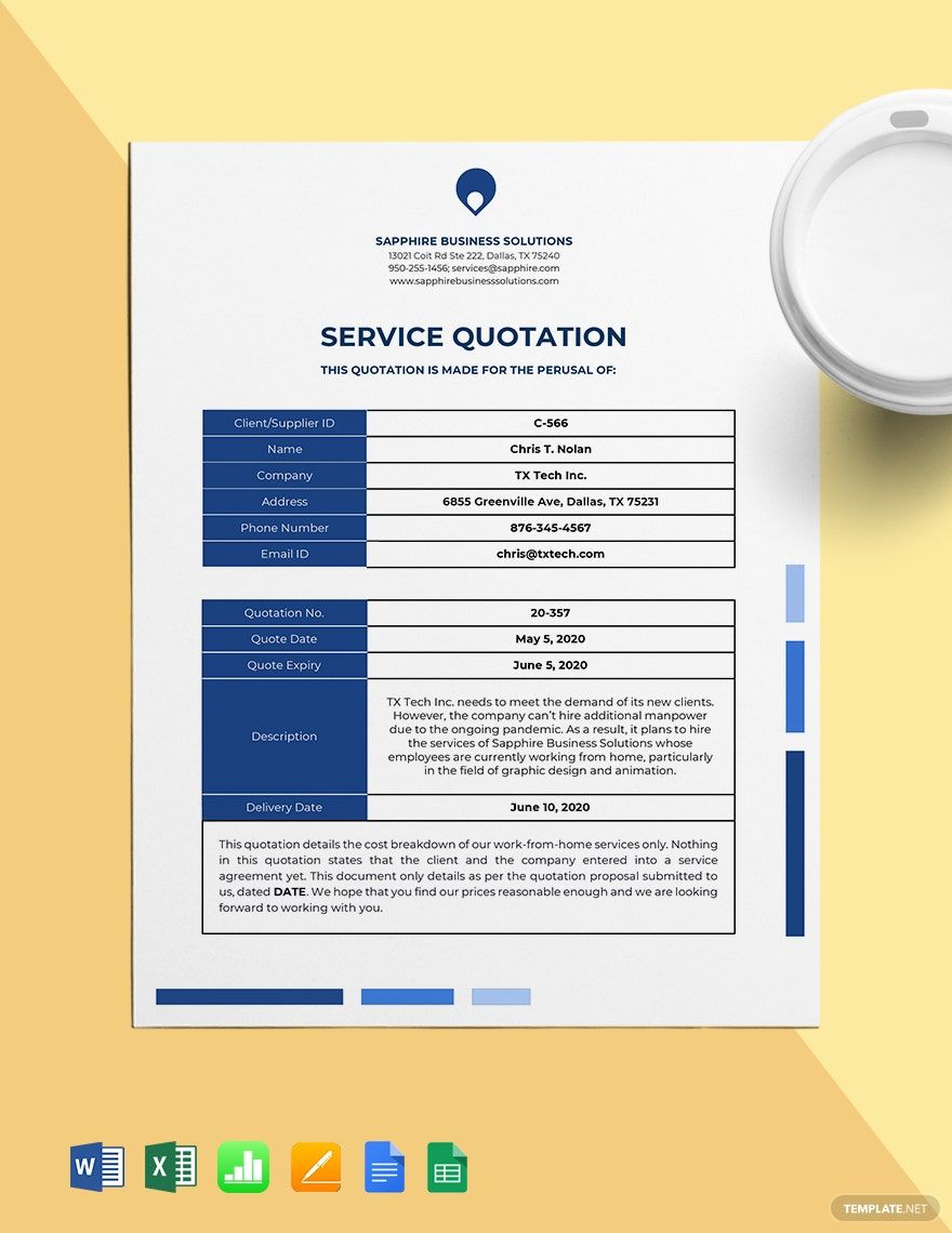 Work From Home Service Quotation Template