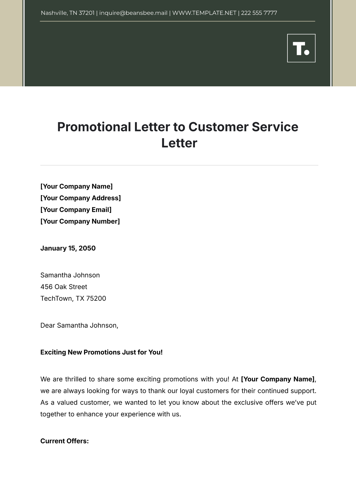 Promotional Letter to Customer Service Letter Template - Edit Online & Download