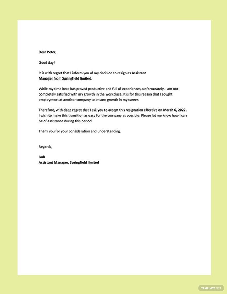 Resignation Letter Template for Career Growth