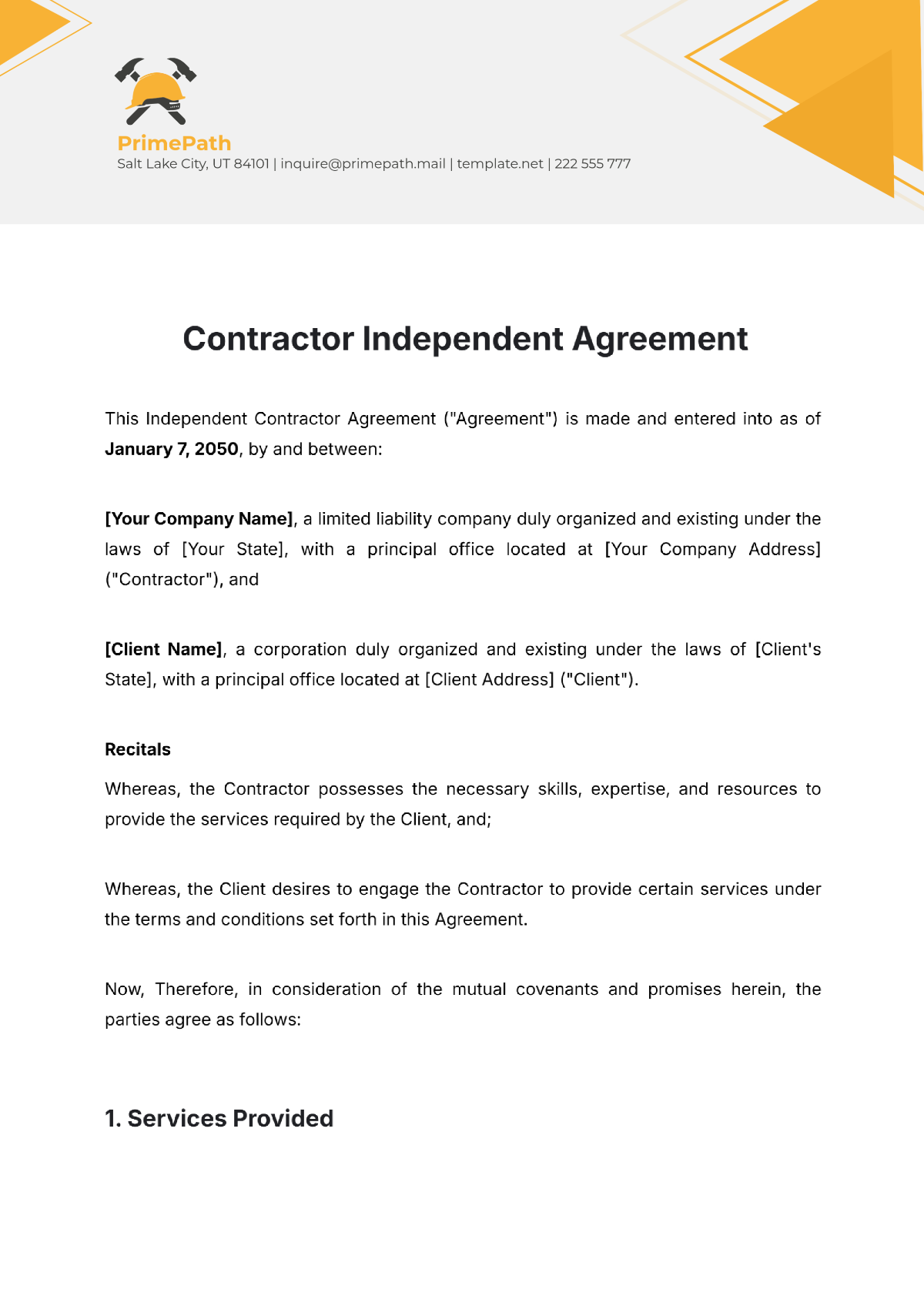 Free Contractor Independent Agreement Template