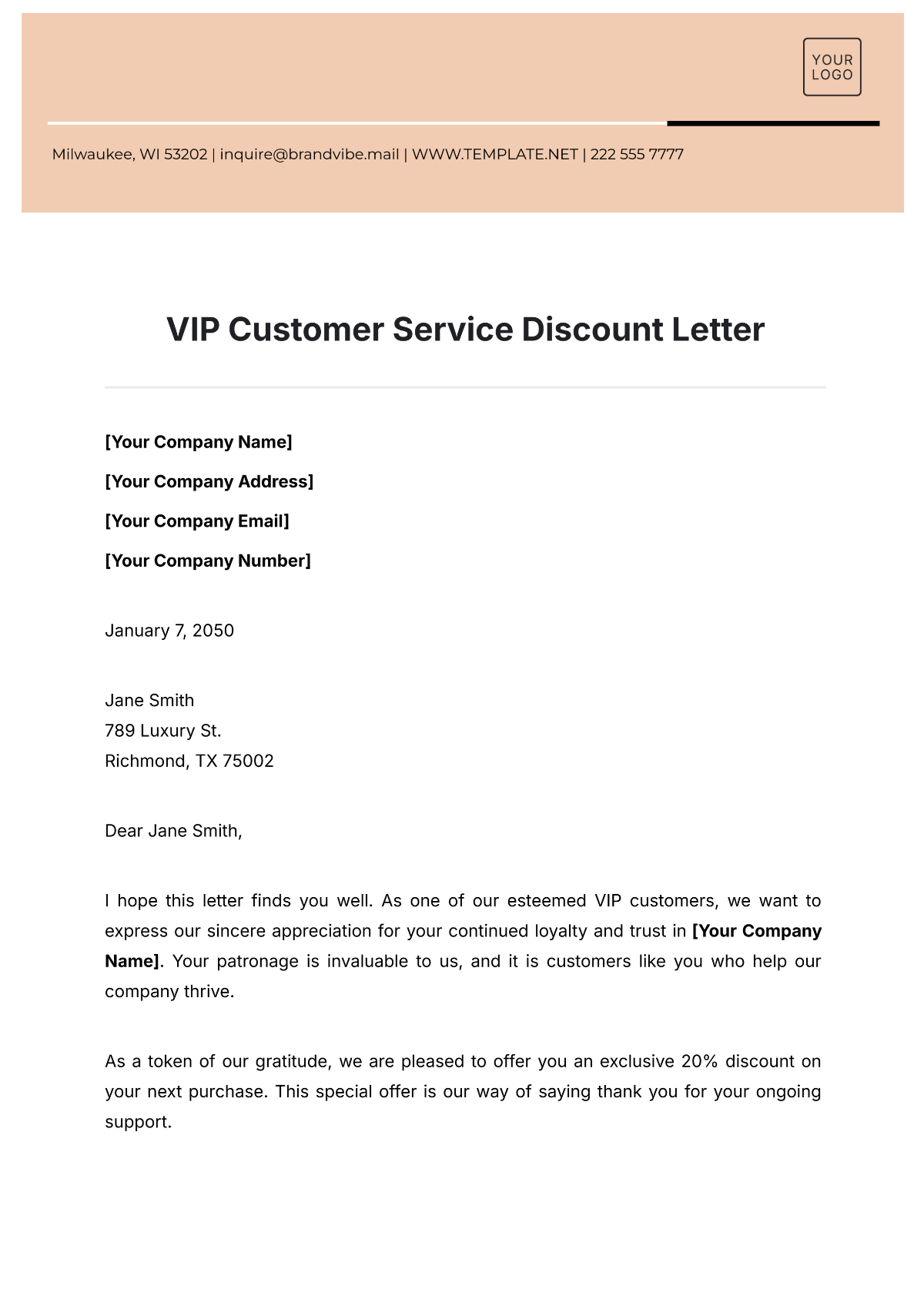 VIP Customer Service Discount Letter Template - Edit Online & Download