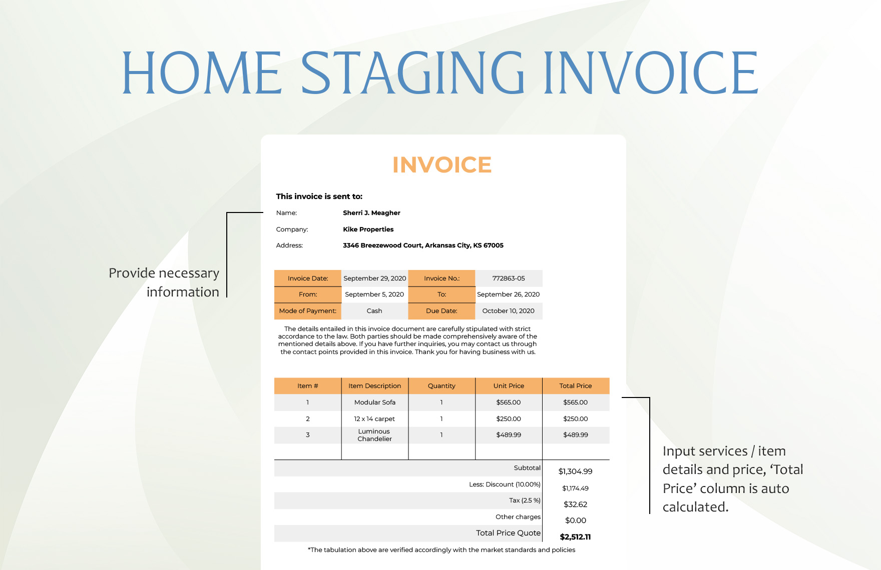 Home Staging Invoice Template