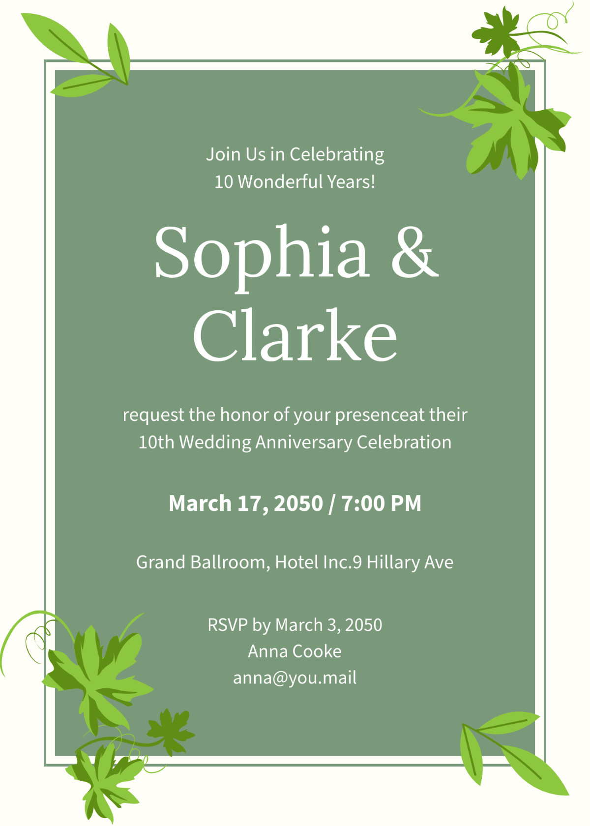 Free Green Leaves Anniversary Invitation Template