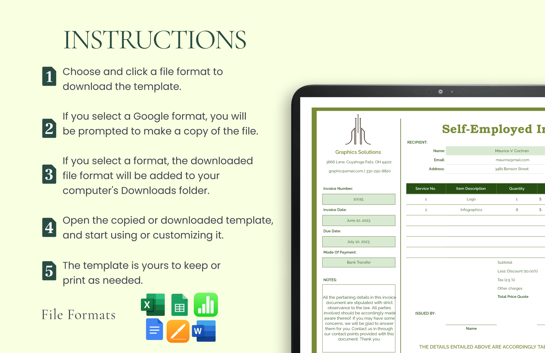SelfEmployed Invoice Template Download in Word, Google Docs, Excel