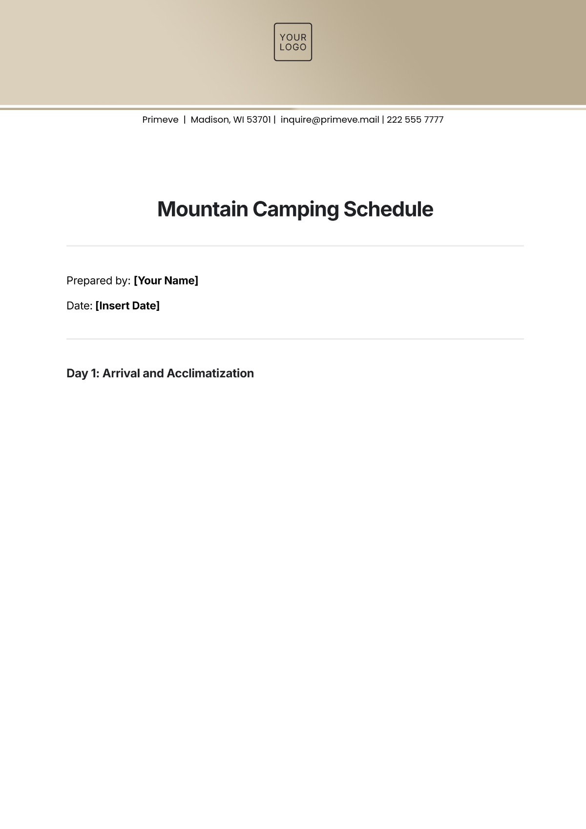 Free Mountain Camping Schedule Template