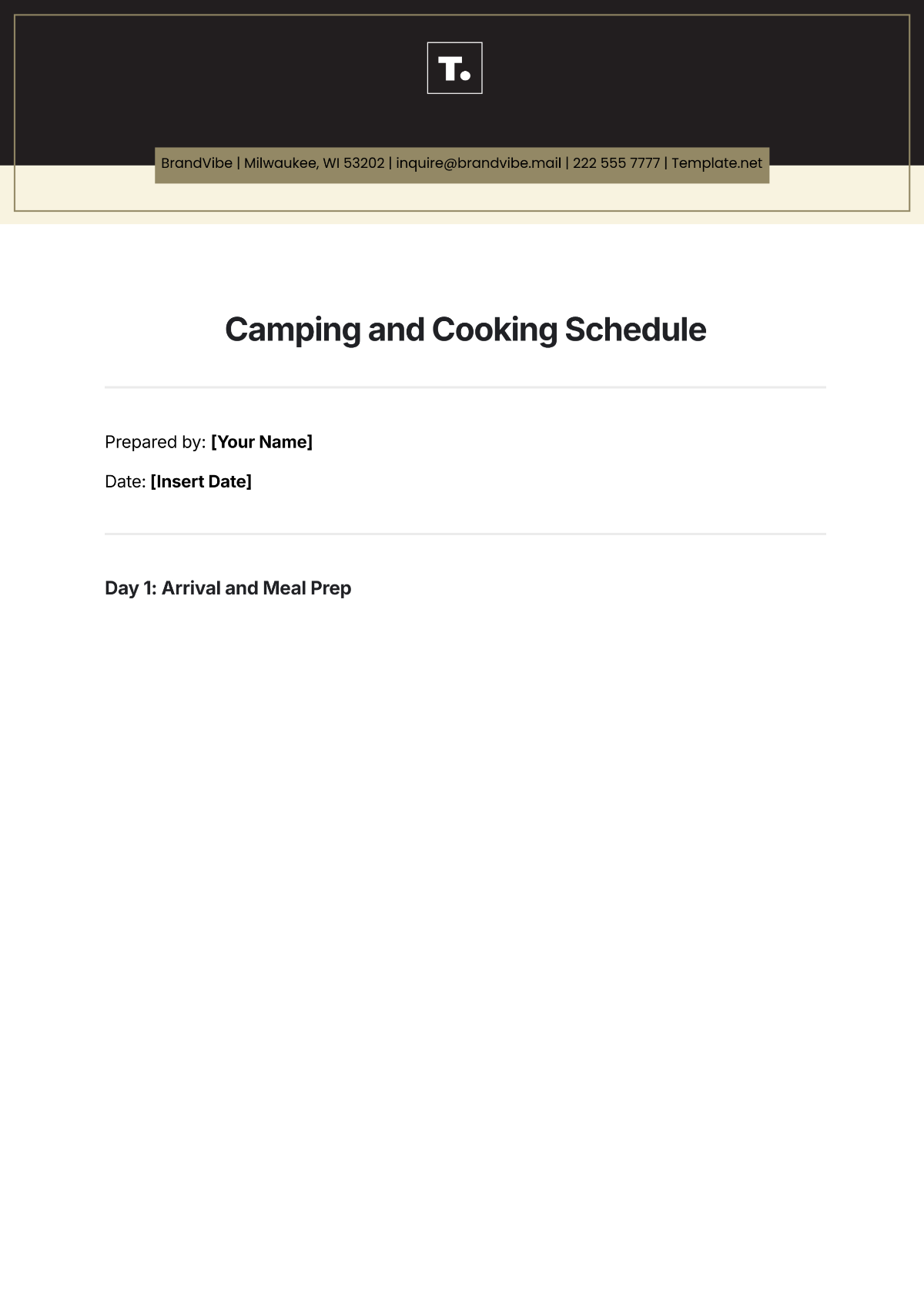 Free Camping and Cooking Schedule Template