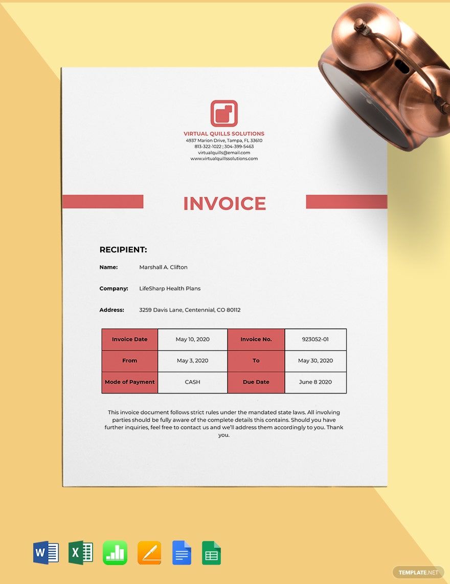 Work From Home Job Invoice Template