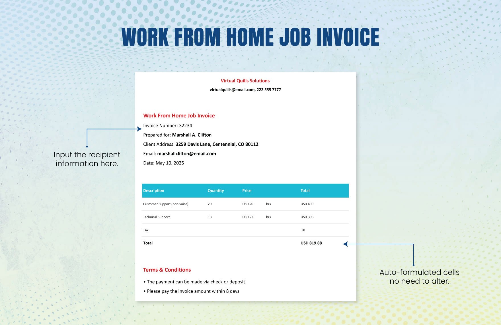 Work From Home Job Invoice Template