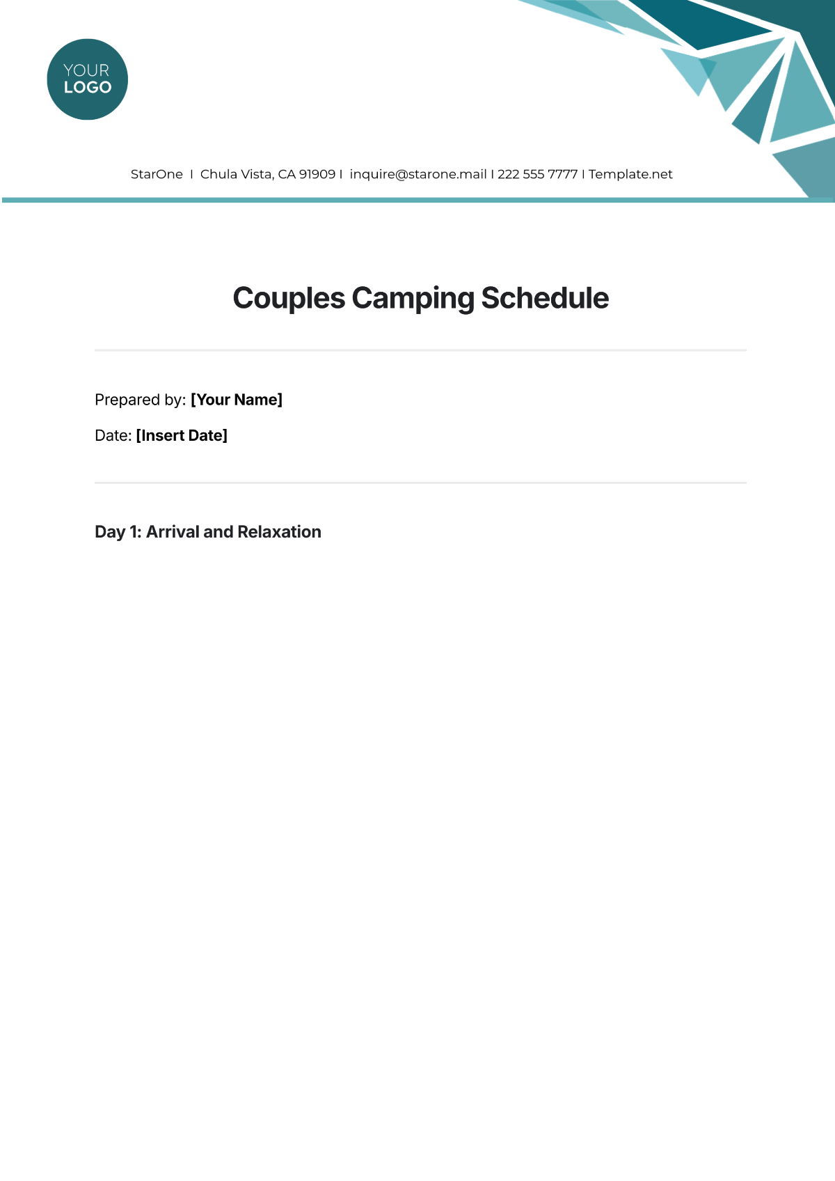 Free Couples Camping Schedule Template