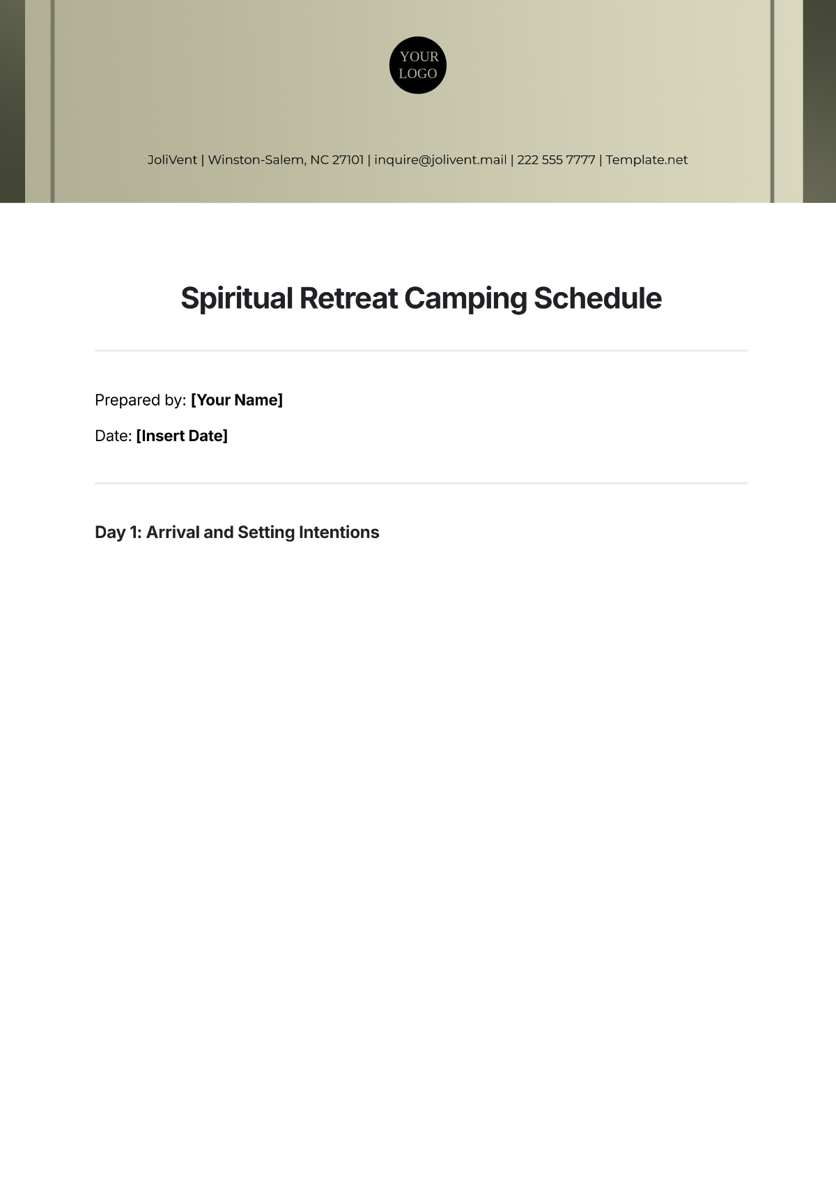 Free Spiritual Retreat Camping Schedule Template