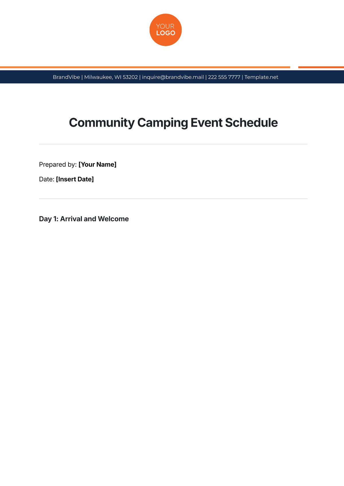 Free Community Camping Event Schedule Template