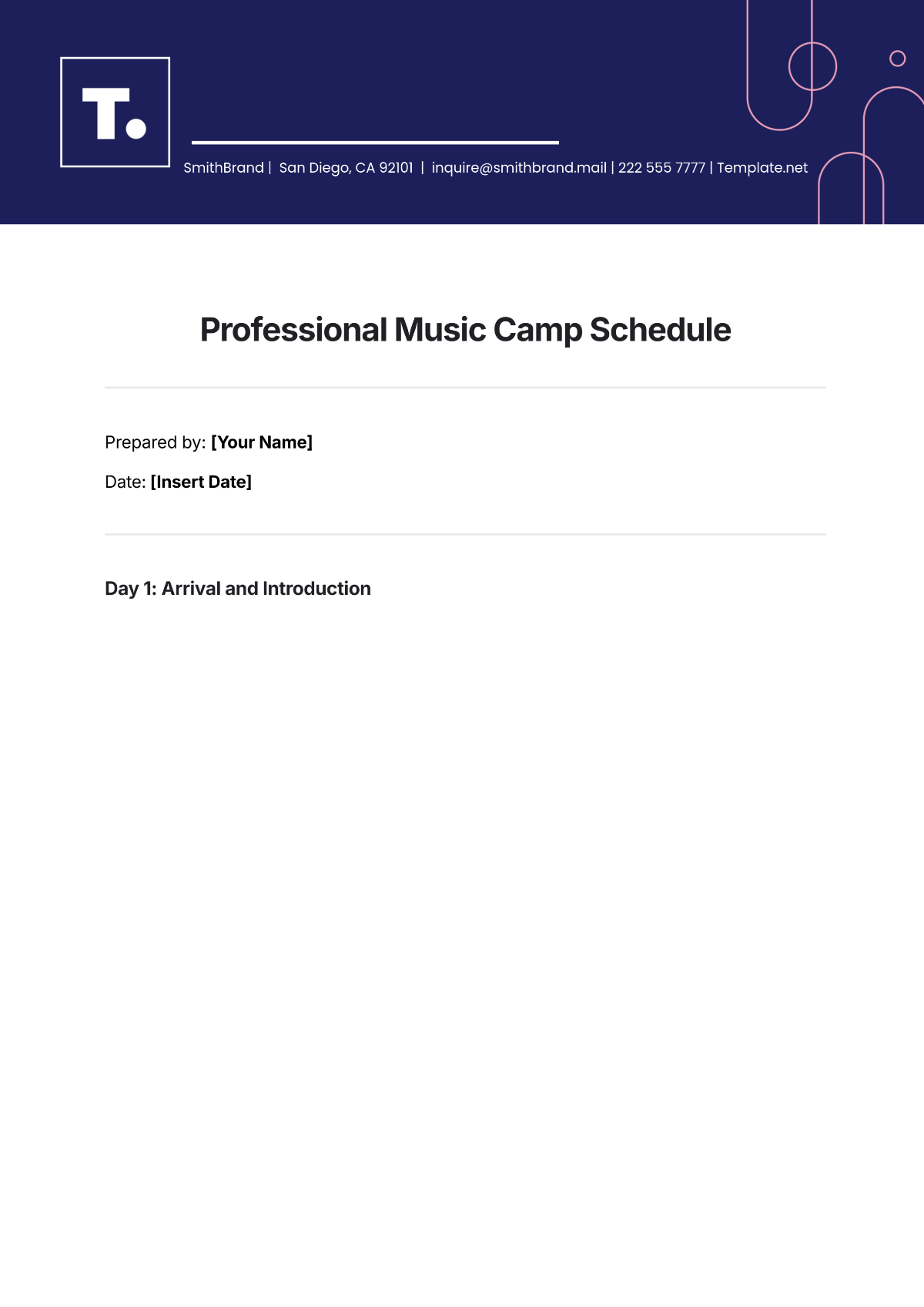 Free Professional Music Camp Schedule Template