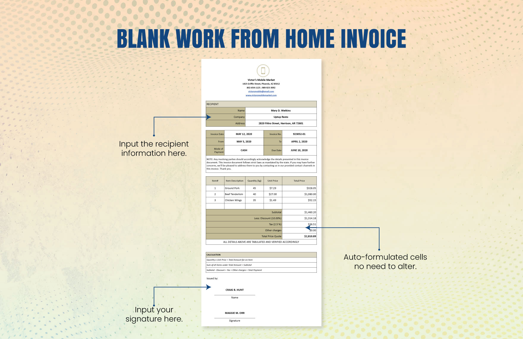 Blank Work From Home Invoice Template