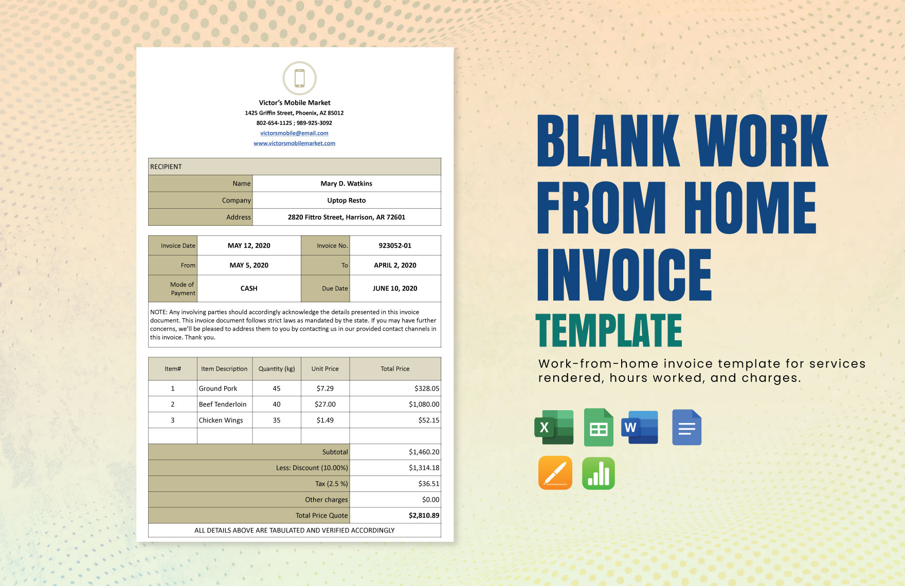 Blank Work From Home Invoice Template