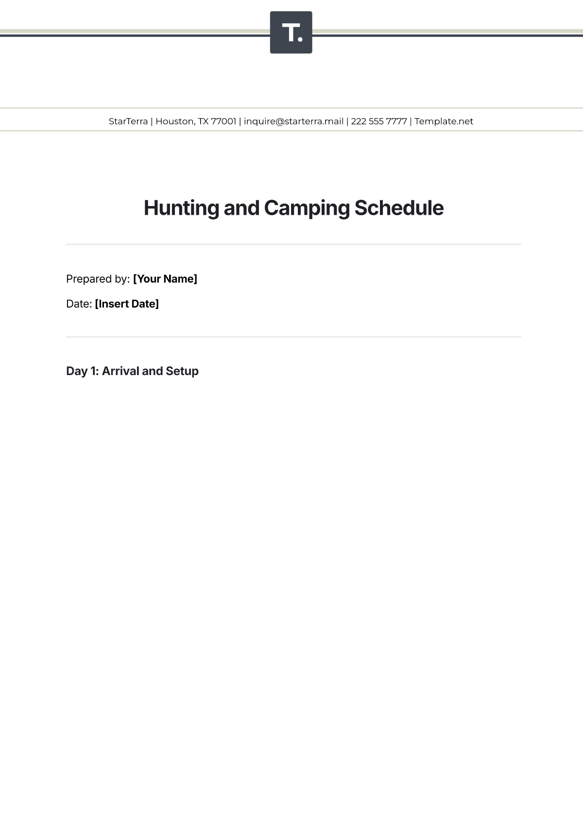 Free Hunting and Camping Schedule Template