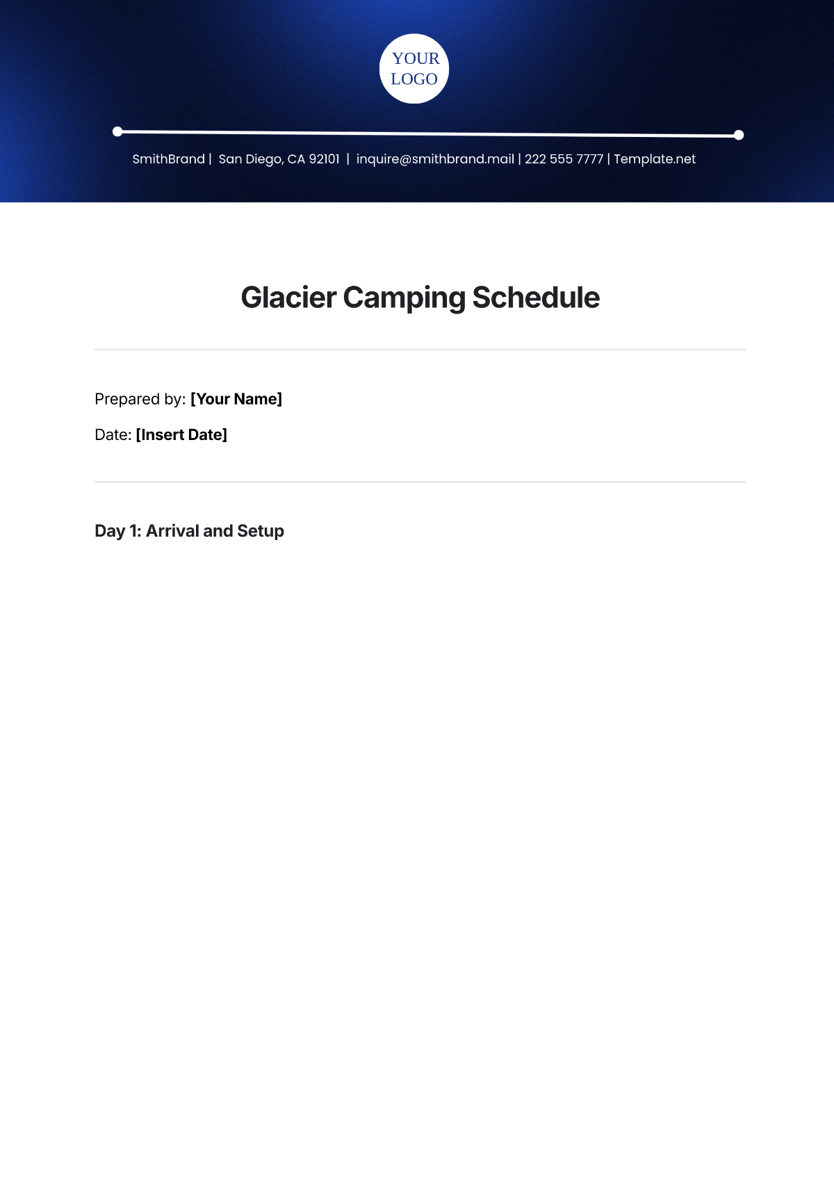 Free Glacier Camping Schedule Template