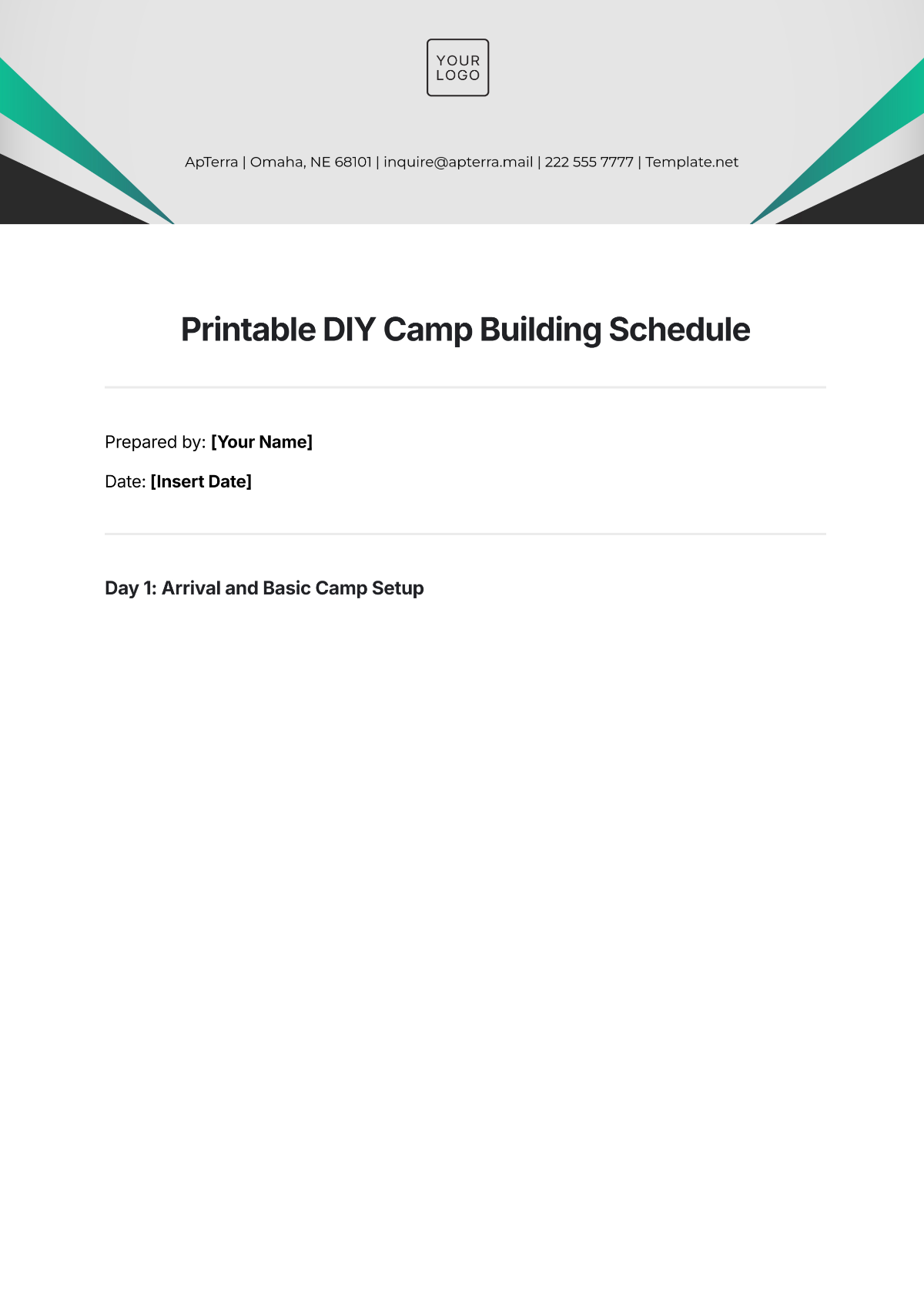 Free Printable DIY Camp Building Schedule Template