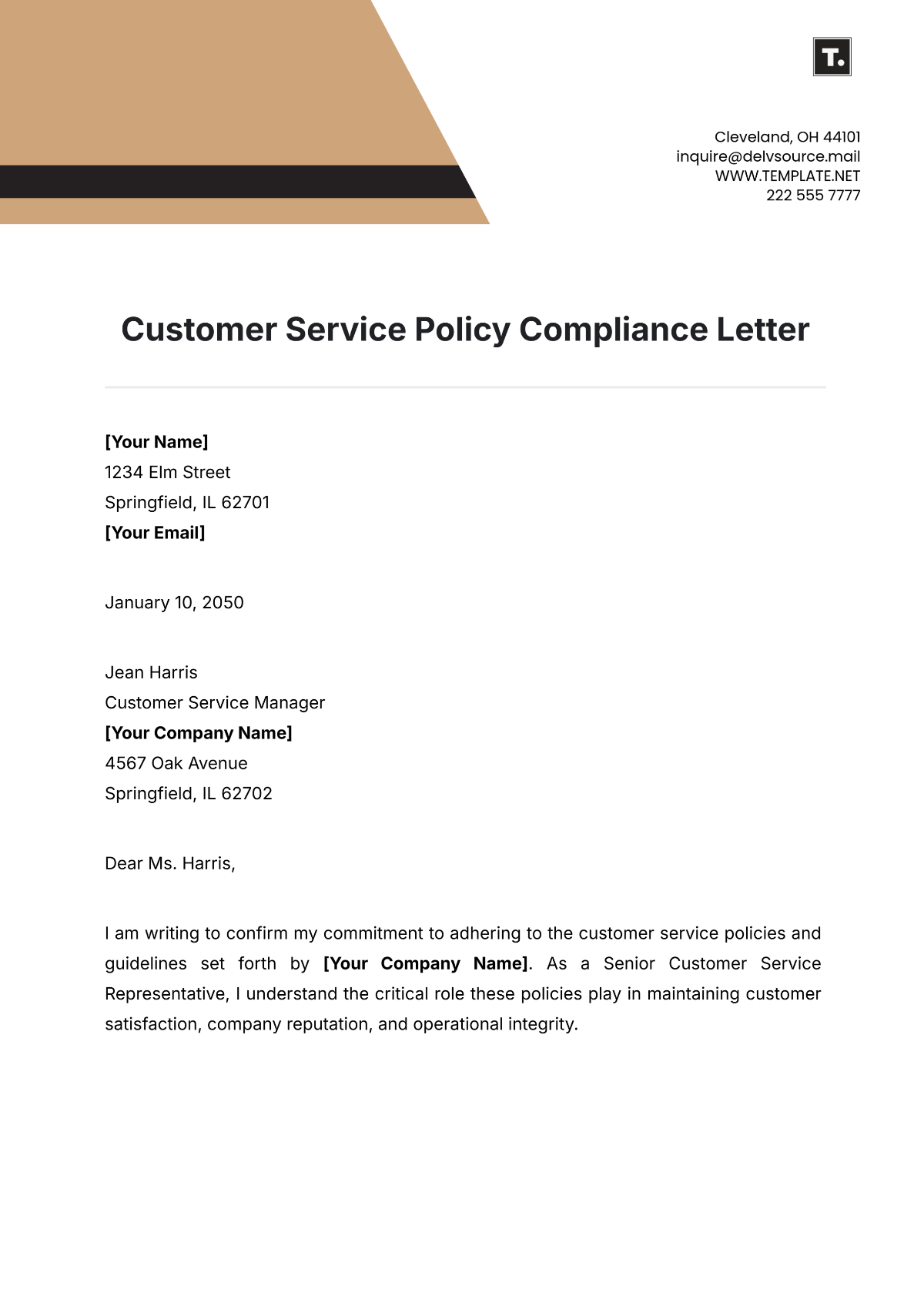 Customer Service Policy Compliance Letter Template - Edit Online & Download